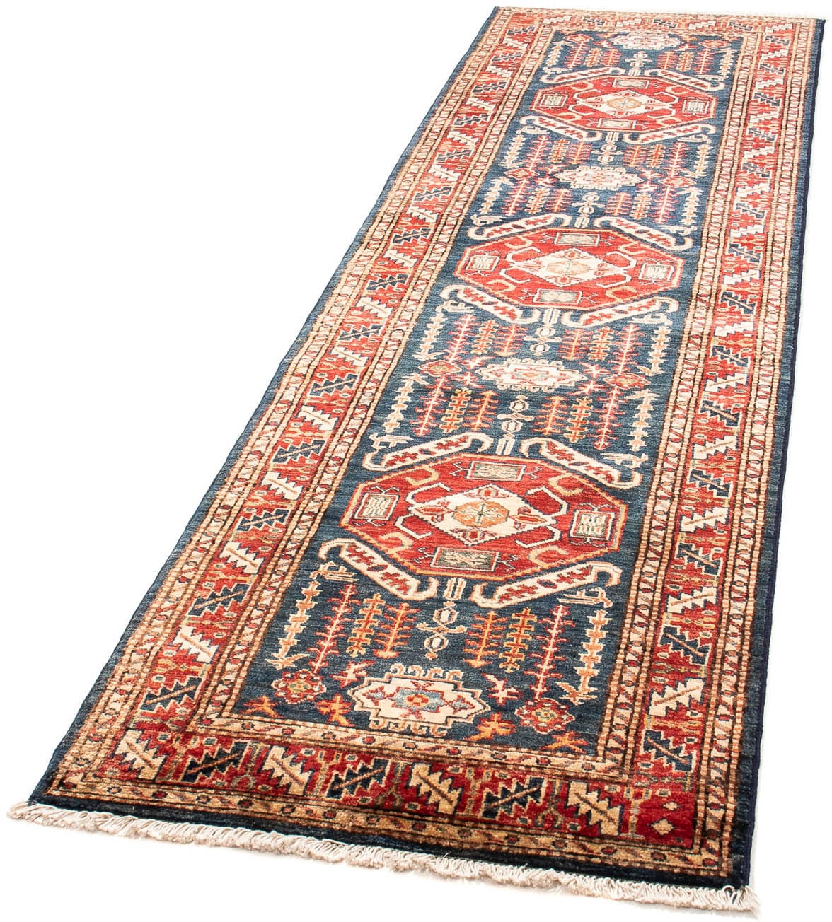 morgenland Orientteppich "Ziegler - Kazak - 258 x 74 cm - dunkelblau", rechteckig, 6 mm Höhe, Wohnzimmer, Handgeknüpft, 