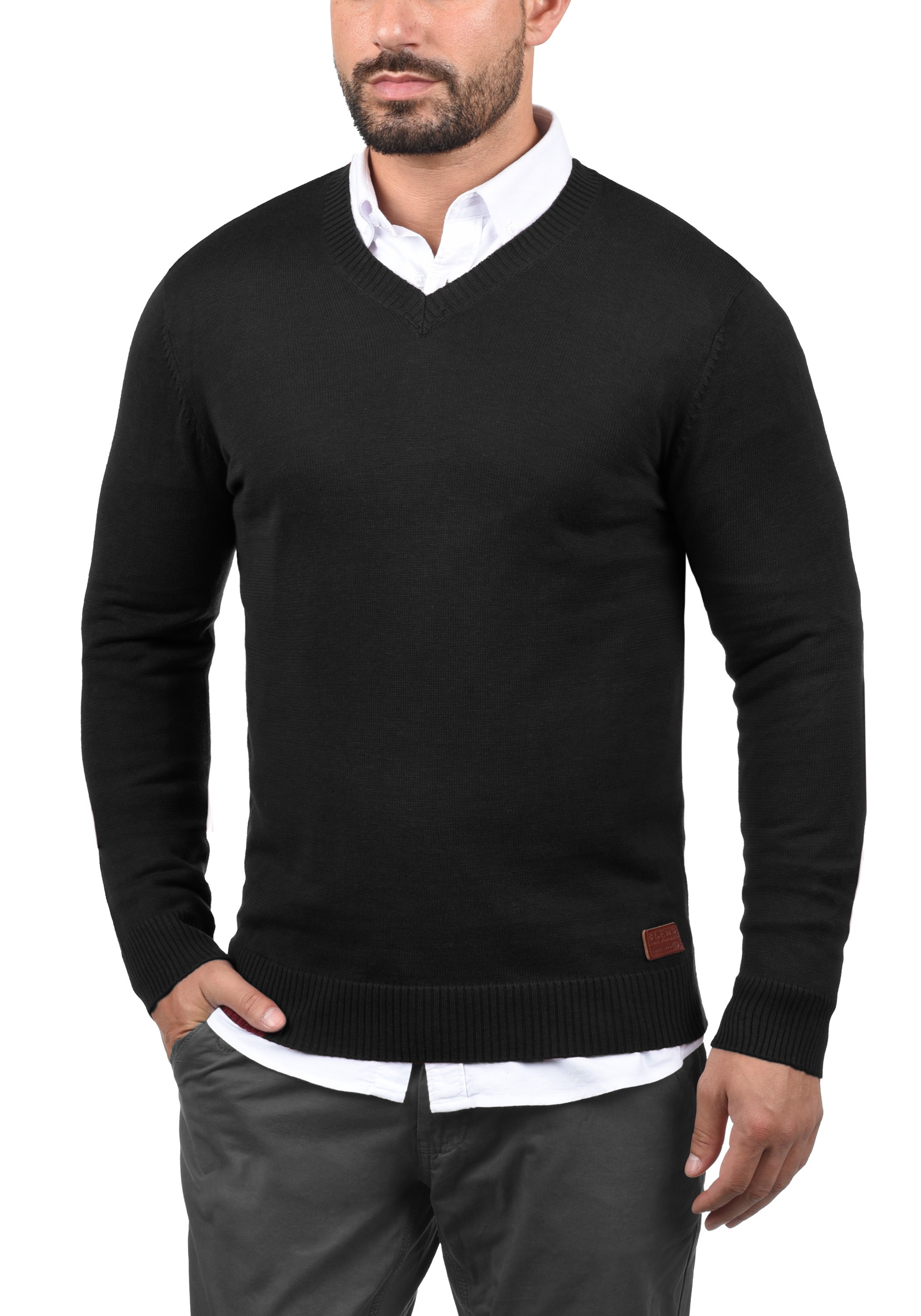 Blend Strickpullover "BHLasse" Feinstrickpullover mit aufgestickten Ellenbo günstig online kaufen