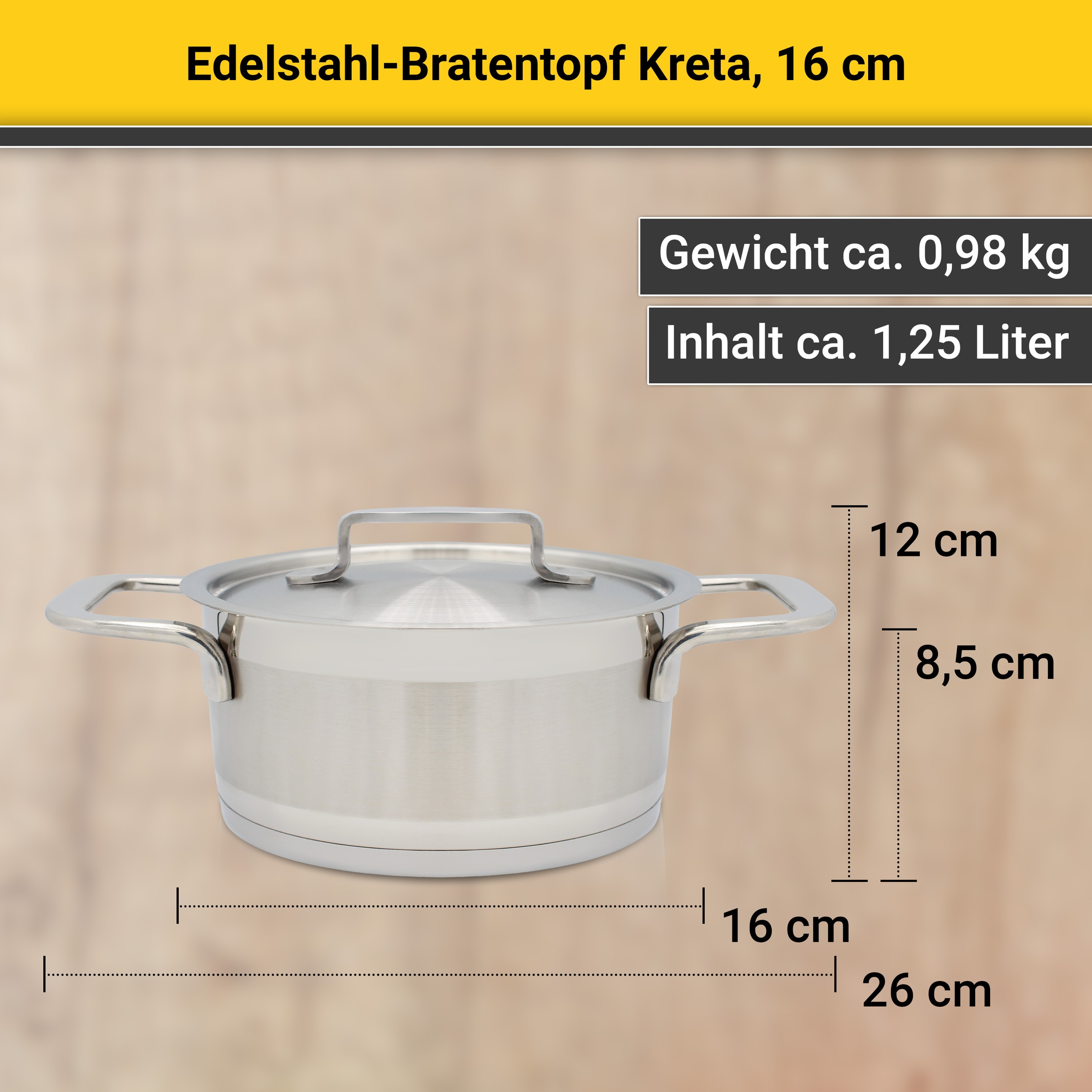 Krüger Bratentopf »Kreta« Edelstahl 18/10 2 Stk. tlg. mit Edelstahldeckel, für Induktions-Kochfelder geeignet