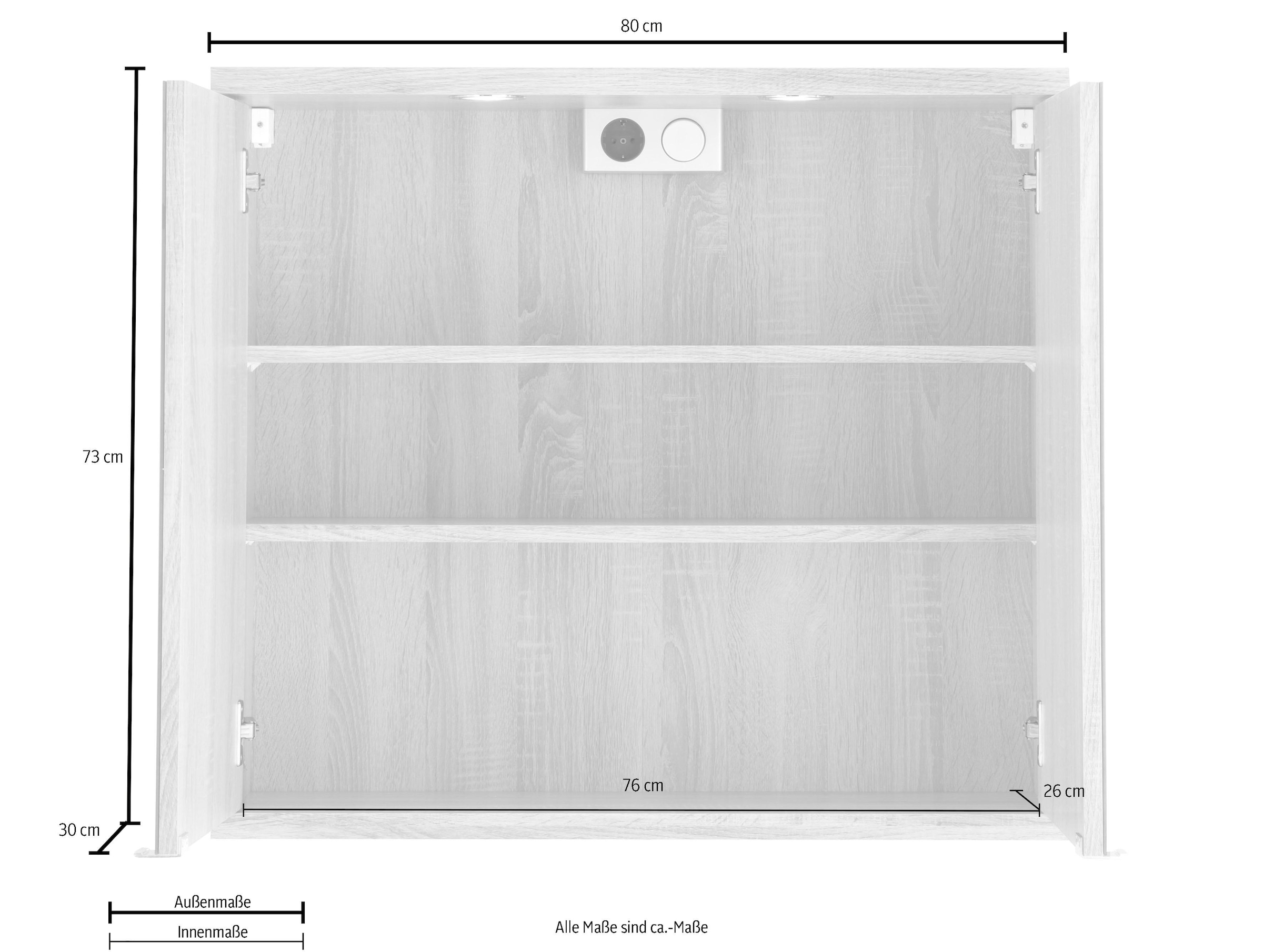 Homexperts Spiegelschrank »Nusa«, Breite 80 cm, mit LED-Beleuchtung und Schalter-Steckdosen-Box