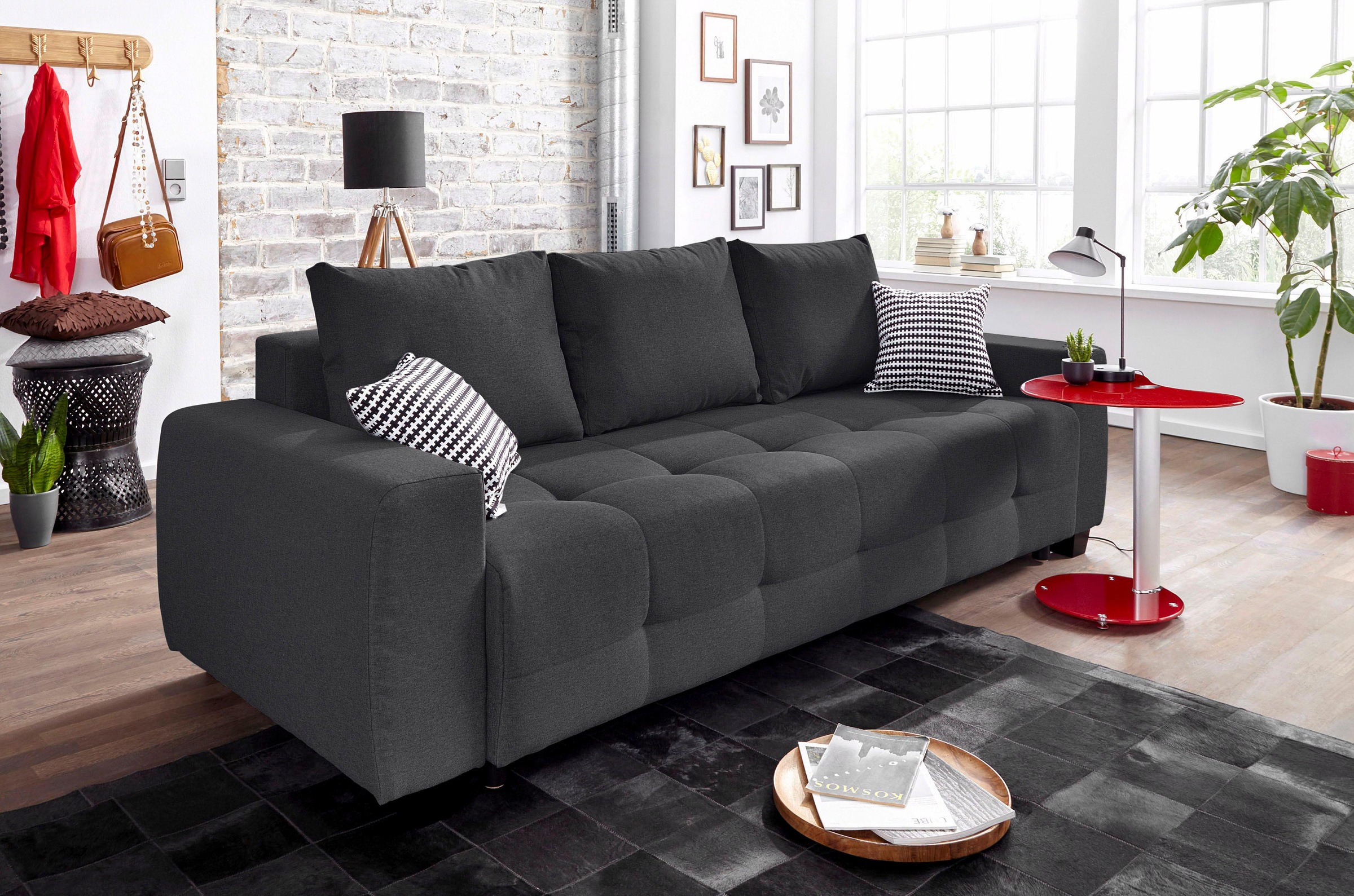 OTTO home Schlafsofa "Bella B: 241 cm, Liegefl. 142x194 cm mit Bettkasten & Zierkissen" Schlafcouch mit Gästebett, 2 Zierkissen inklusive, frei stellbar