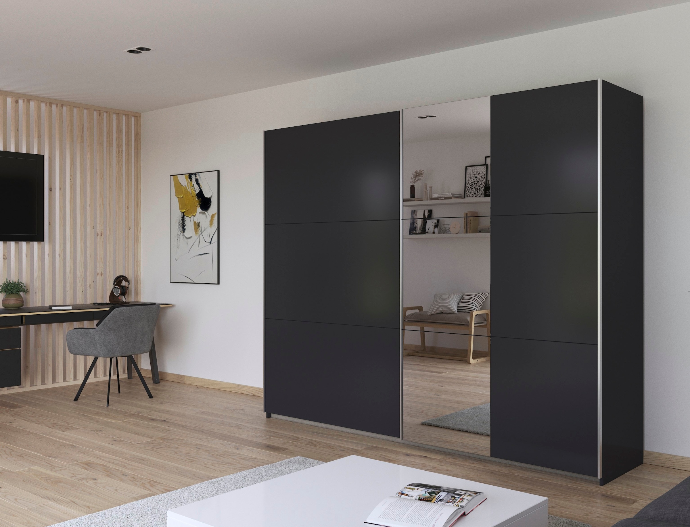 rauch Schwebetürenschrank »Kleiderschrank Drehtürenschrank Schrank Garderobe KRONACH TOPSELLER«, mit Spiegel und viel Stauraum, Metallgriffleisten, MADE IN GERMANY