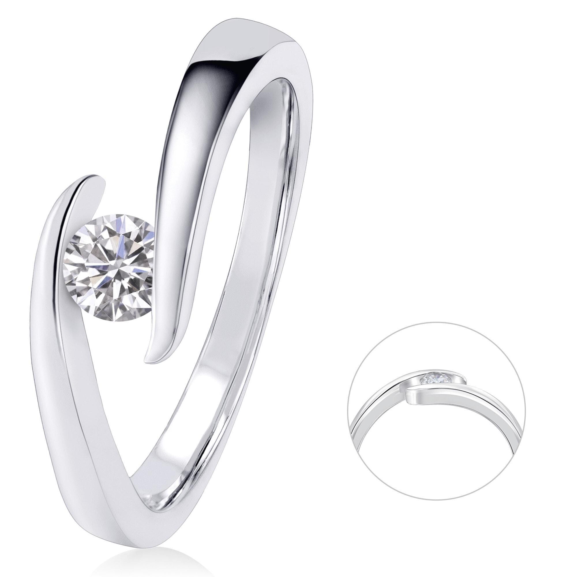 Diamantring »0,20 ct Diamant Brillant Spannfassung Ring aus 585 Weißgold«, Damen Gold...