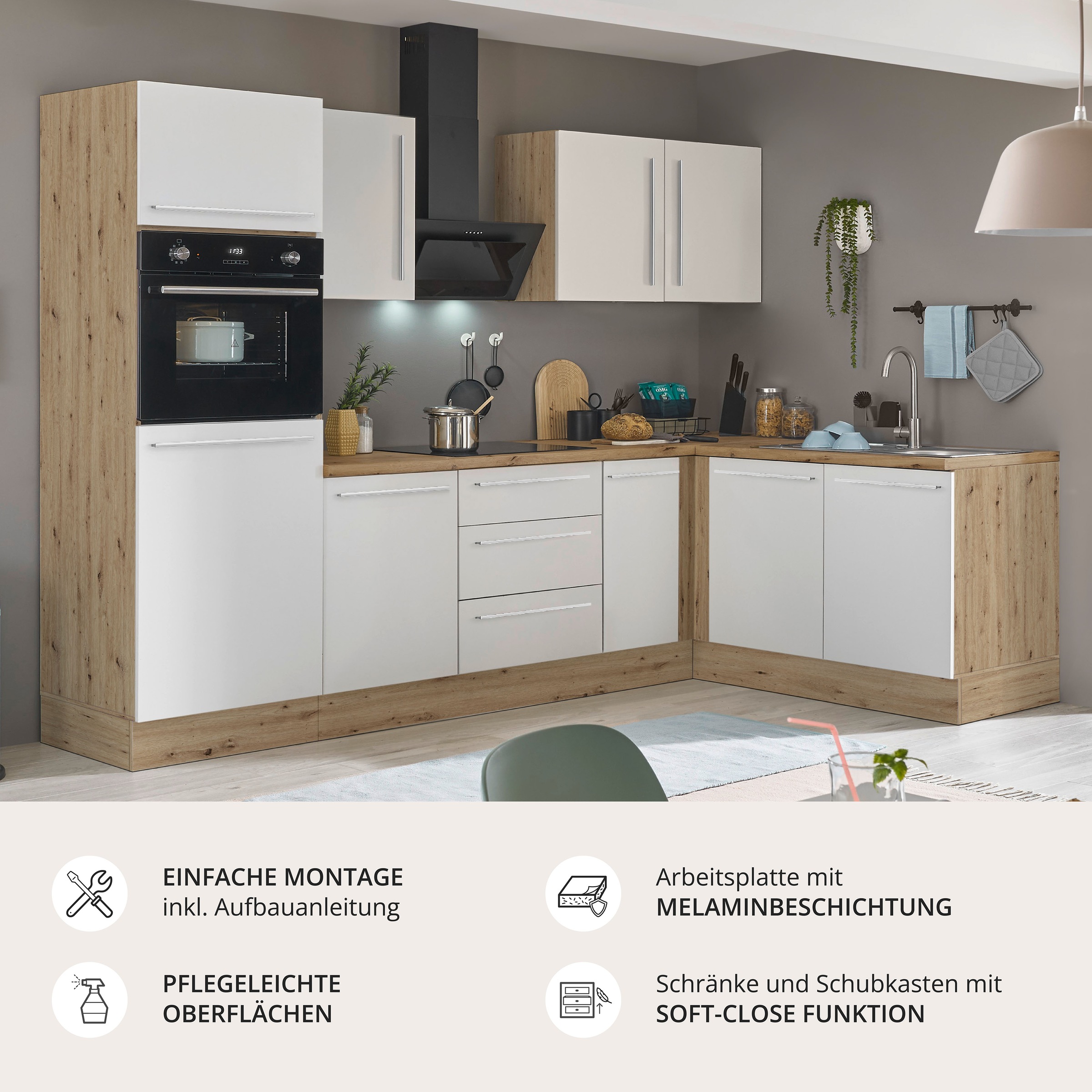 KOCHSTATION Winkelküche »Florida, Stellbreite 270x165 cm« wahlweise mit E-Geräten, mit Softclose für Türen und Schubkästen