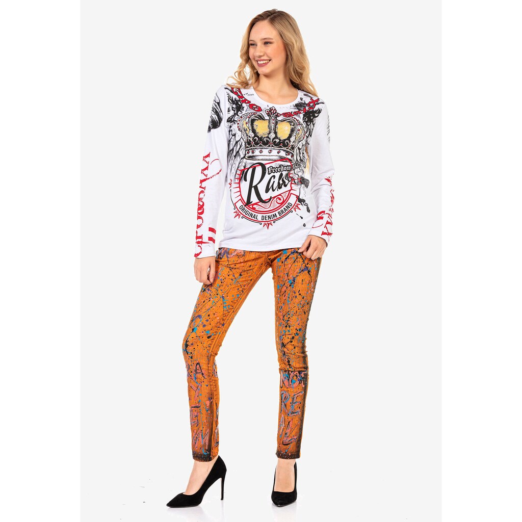 Damenmode Shirts & Sweatshirts Cipo & Baxx Langarmshirt, mit großem Aufdruck weiß-schwarz Damenmode Shirts & Sweatshirts Cipo & Baxx Langarmshirt, mit großem Aufdruck weiß-schwarz