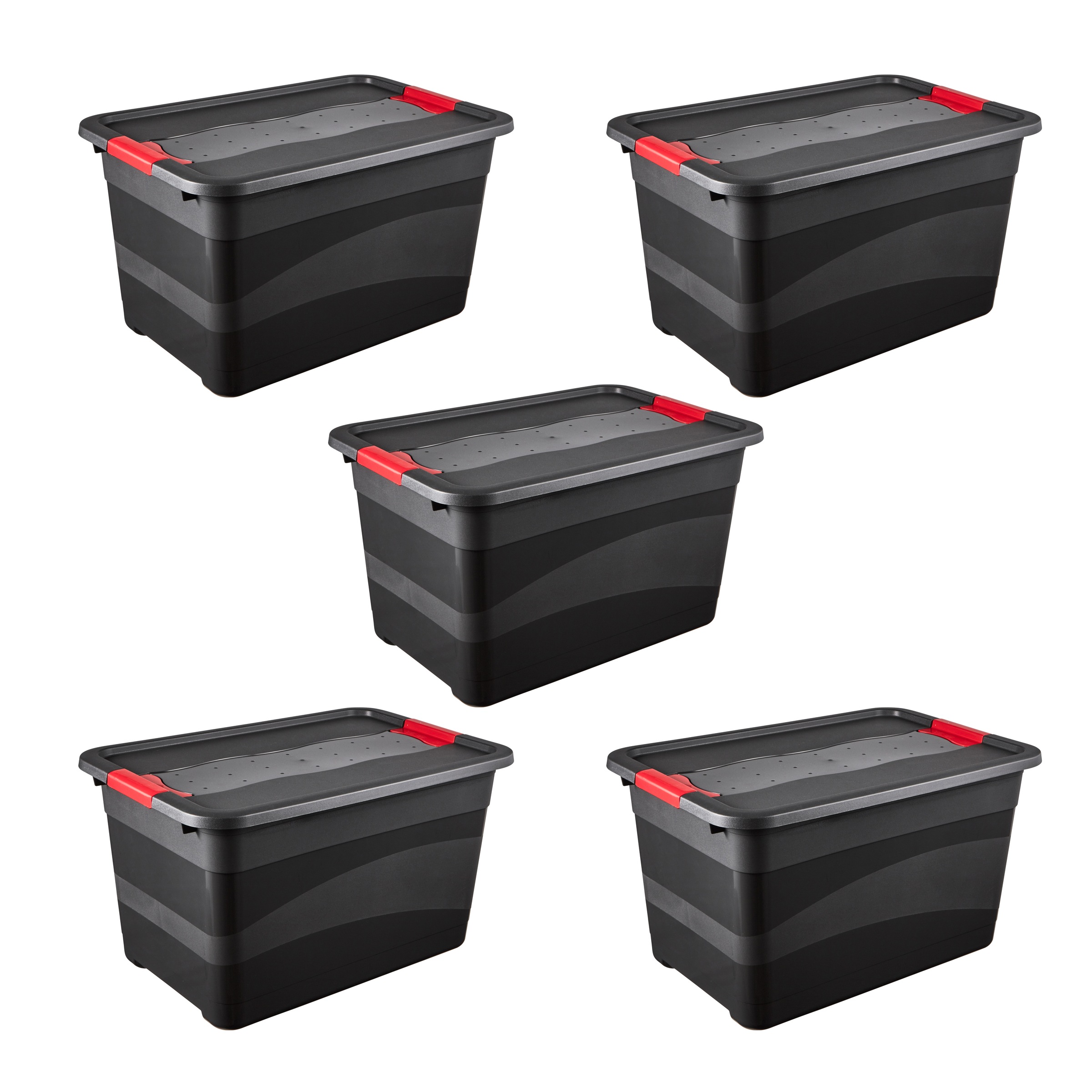 KEEEPER Transportbehälter "eckhart, 5er Set Transporbox, 52 L, 59,5 x 39,5 x 34 cm", B/H/L: 39,5cm x 34cm x 59,5cmschwarz, rot, Transportboxen,