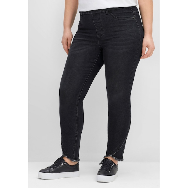 kaufen Sheego Größen«, Stretch-Jeans | Fransensaum für »Große und Gummibund BAUR mit