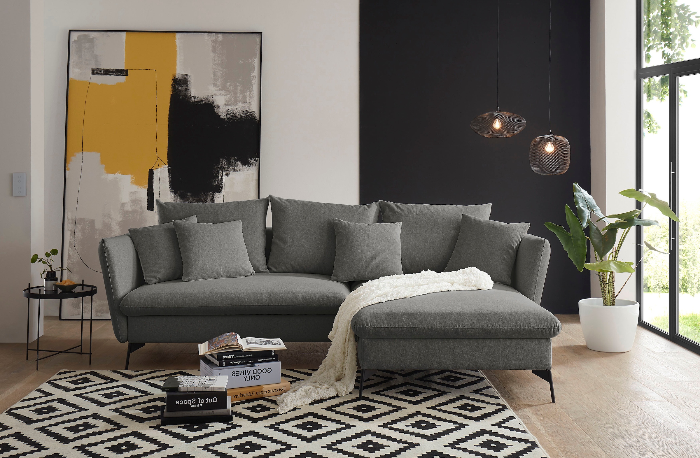 andas Ecksofa »LIVORNO,258 cm, L-Form,«, Schlaffunktion u. Bettkasten (139/224cm), Samt, Struktur, Webstoff