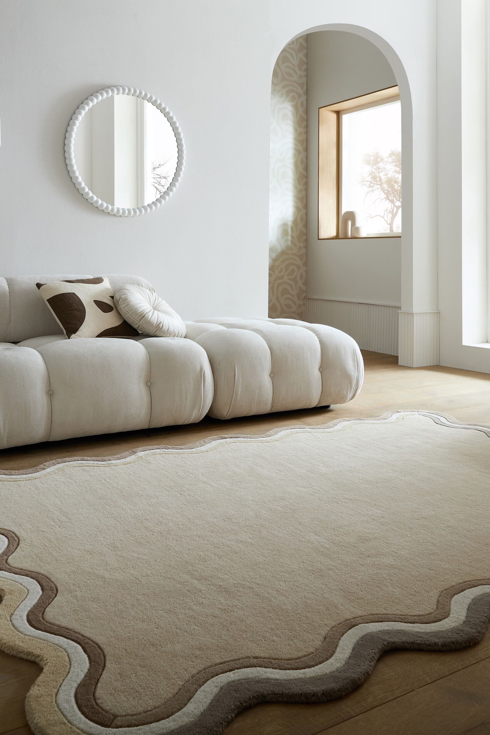 FLAIR RUGS Wollteppich »LEO SCALLOP BORDER« rechteckig 8 mm Höhe Woll Border Teppich, mit Muschelsaumkante