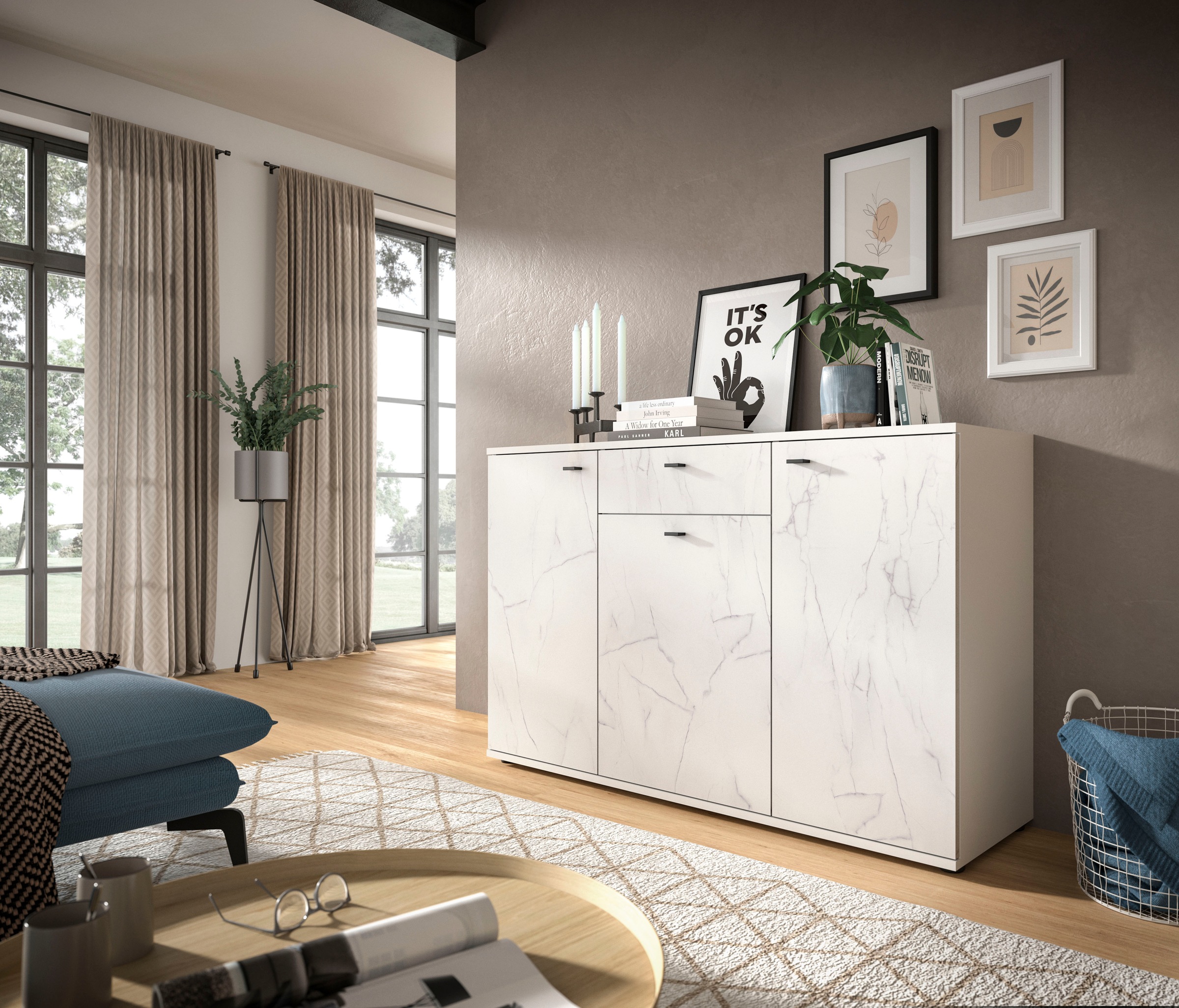 Home affaire Sideboard "CALCOLO, Breite 138cm, 3 Türen, 1 Schubkasten, 6 Fä günstig online kaufen