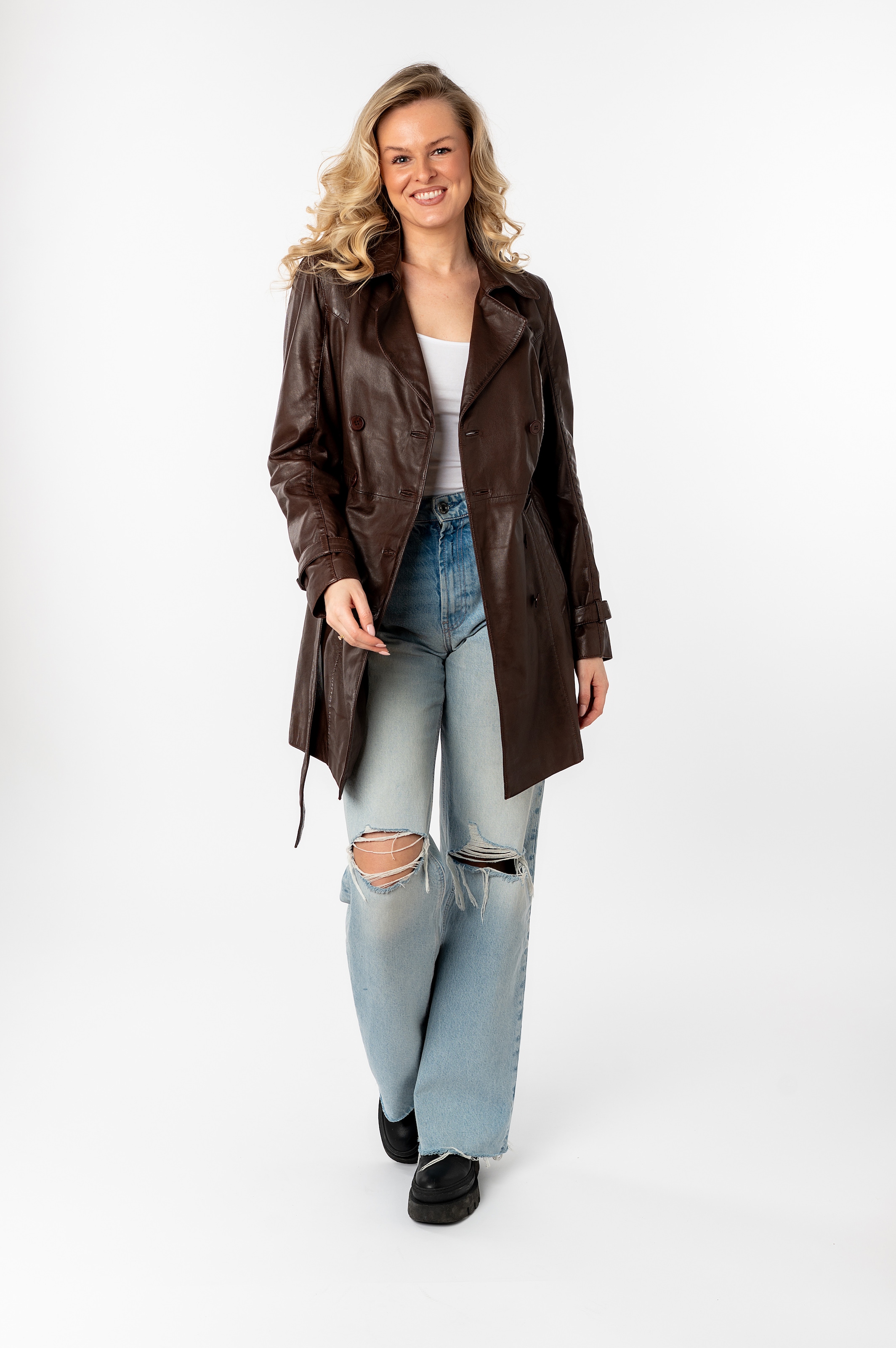 Mauritius Ledermantel »GWTaresa«, (2 tlg., mit Bindegürtel), Leder-Trenchcoat mit Bindegürtel