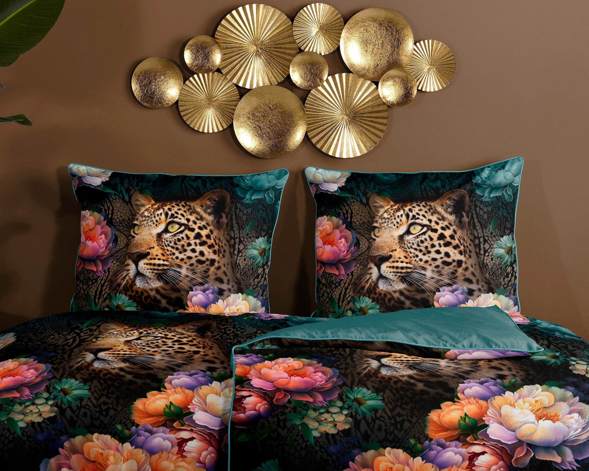 Descanso Wendebettwäsche »Mizz«, Baumwolle, Mako Satin, 135x200, Biese, Reißverschluss, Wende, Leopard