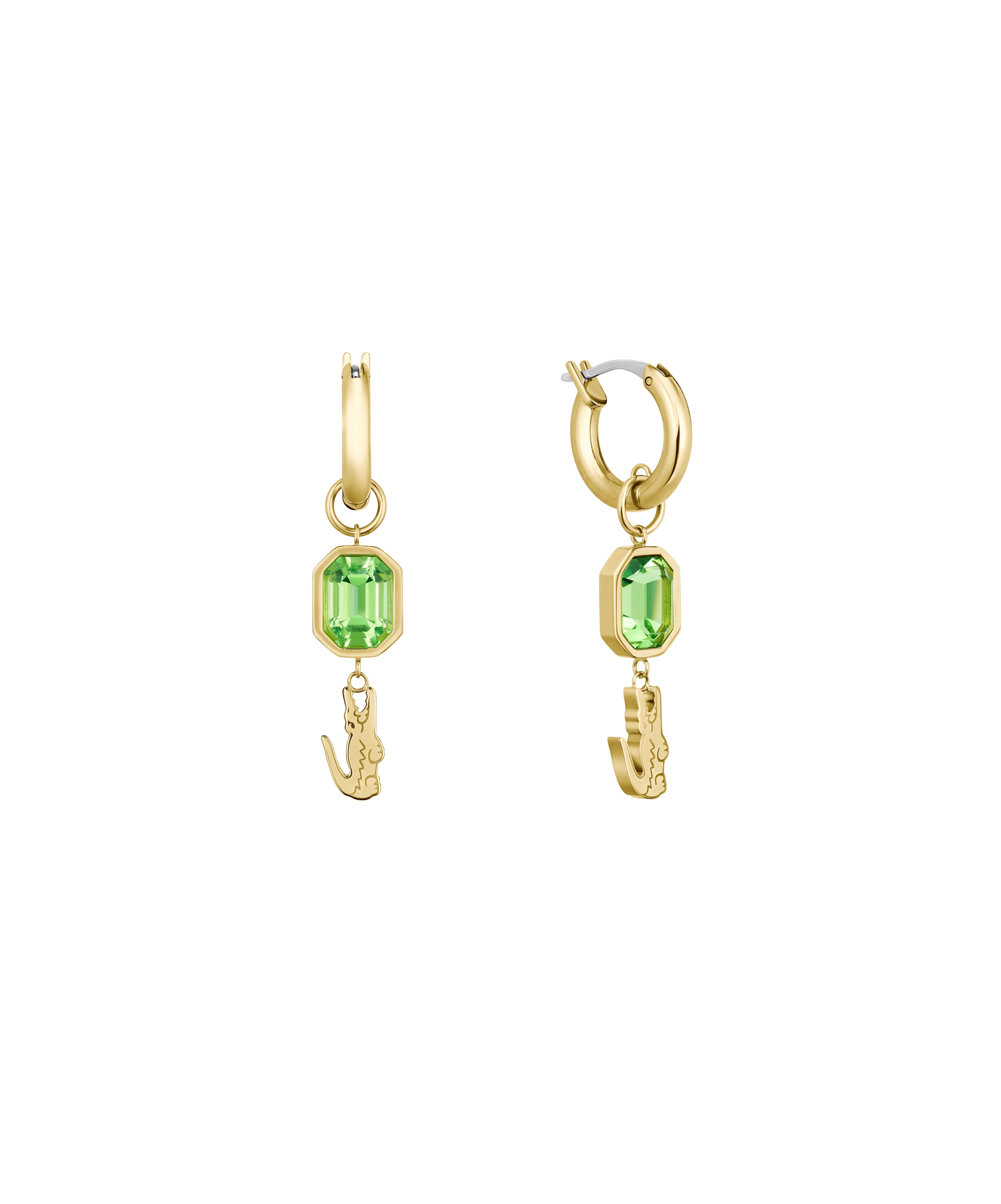 Paar Ohrstecker LACOSTE "DEVA", gelbgoldfarben, edelstahlfarben, grün, grün, Ohrringe, Damen, Edelstahl, mit Glasstein