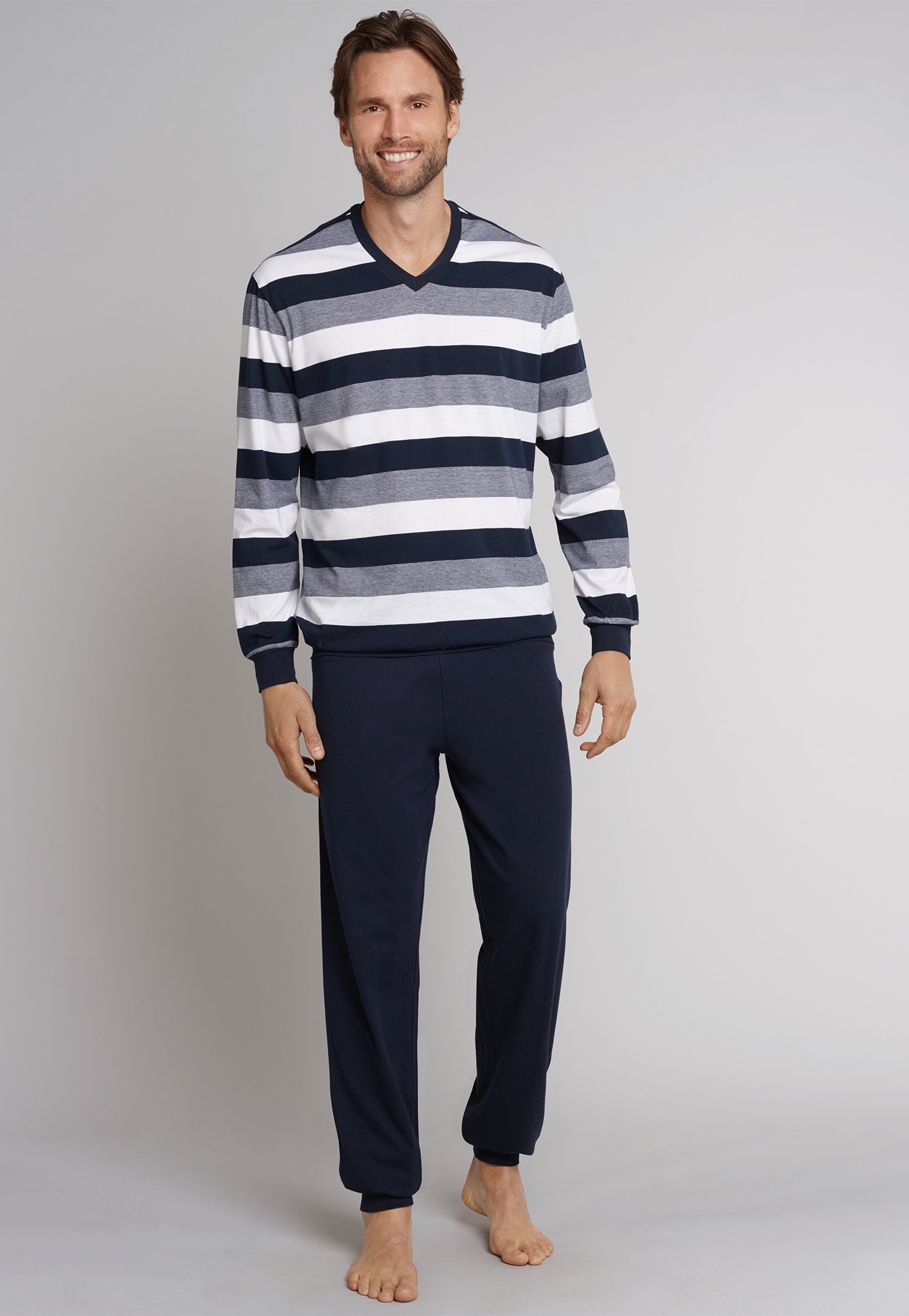 Schiesser Pyjama "Dark Sapphire", 2 Stk. mit Blockringeln günstig online kaufen