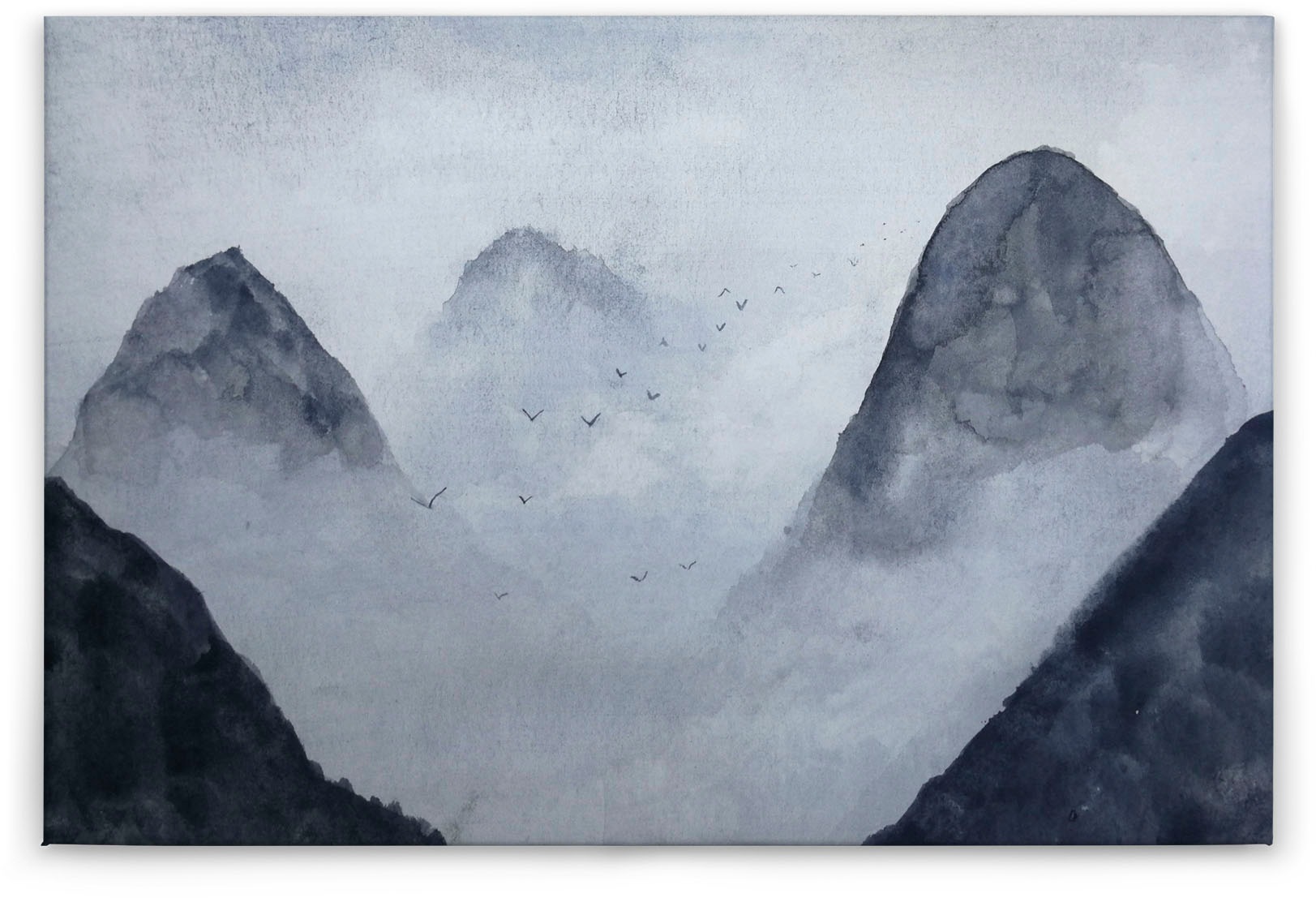 A.S. Création Leinwandbild »Misty Rocks«, Kunst-Berge-Kinder, (1 St.), Nebel Keilrahmen Berg Gebirge Landschaft Leinwand-Bild Wohnzimmer Wand