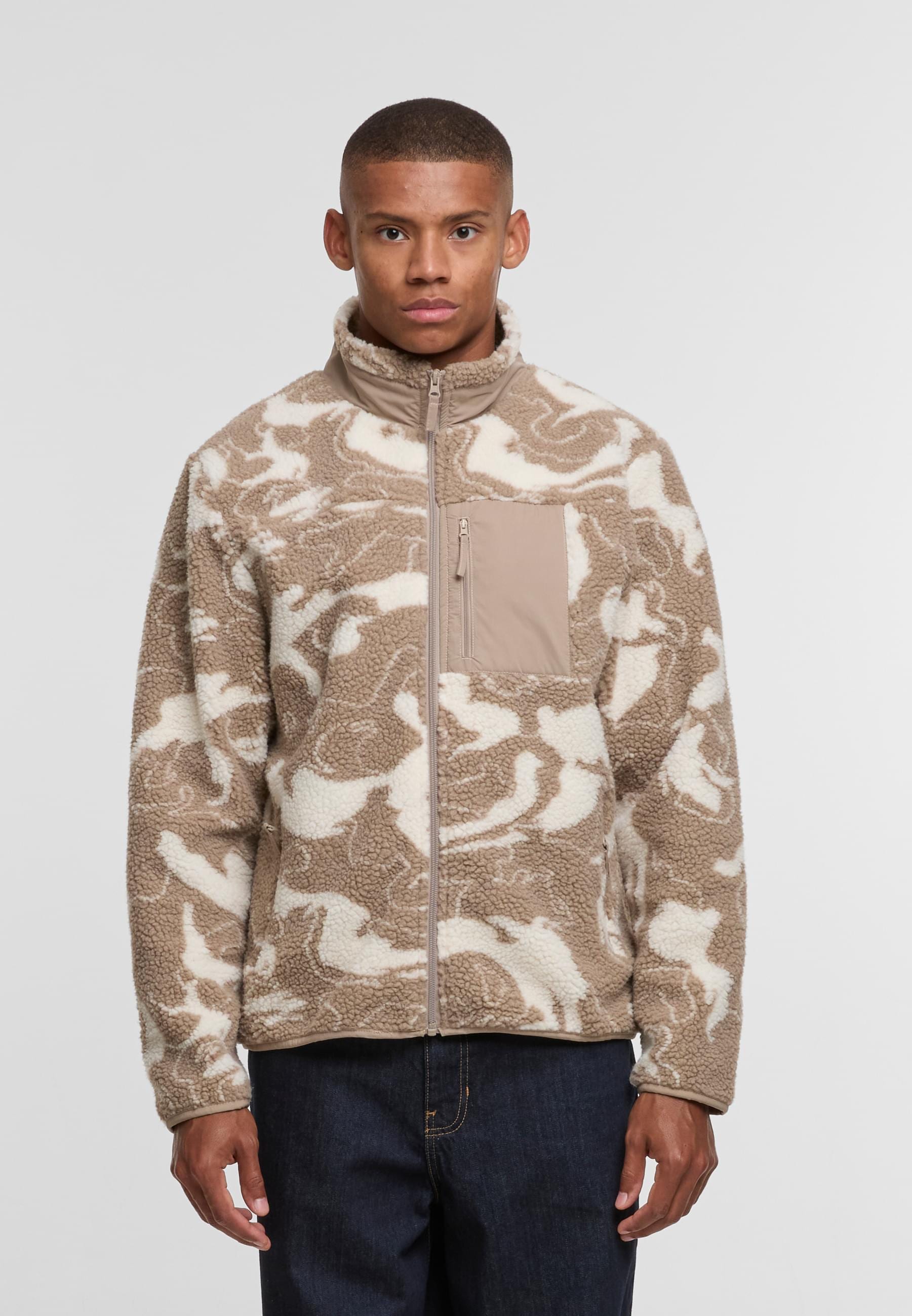 URBAN CLASSICS Allwetterjacke »Urban Classics Pattern Teddy Trackjacket« 1 Stk. tlg. ohne Kapuze