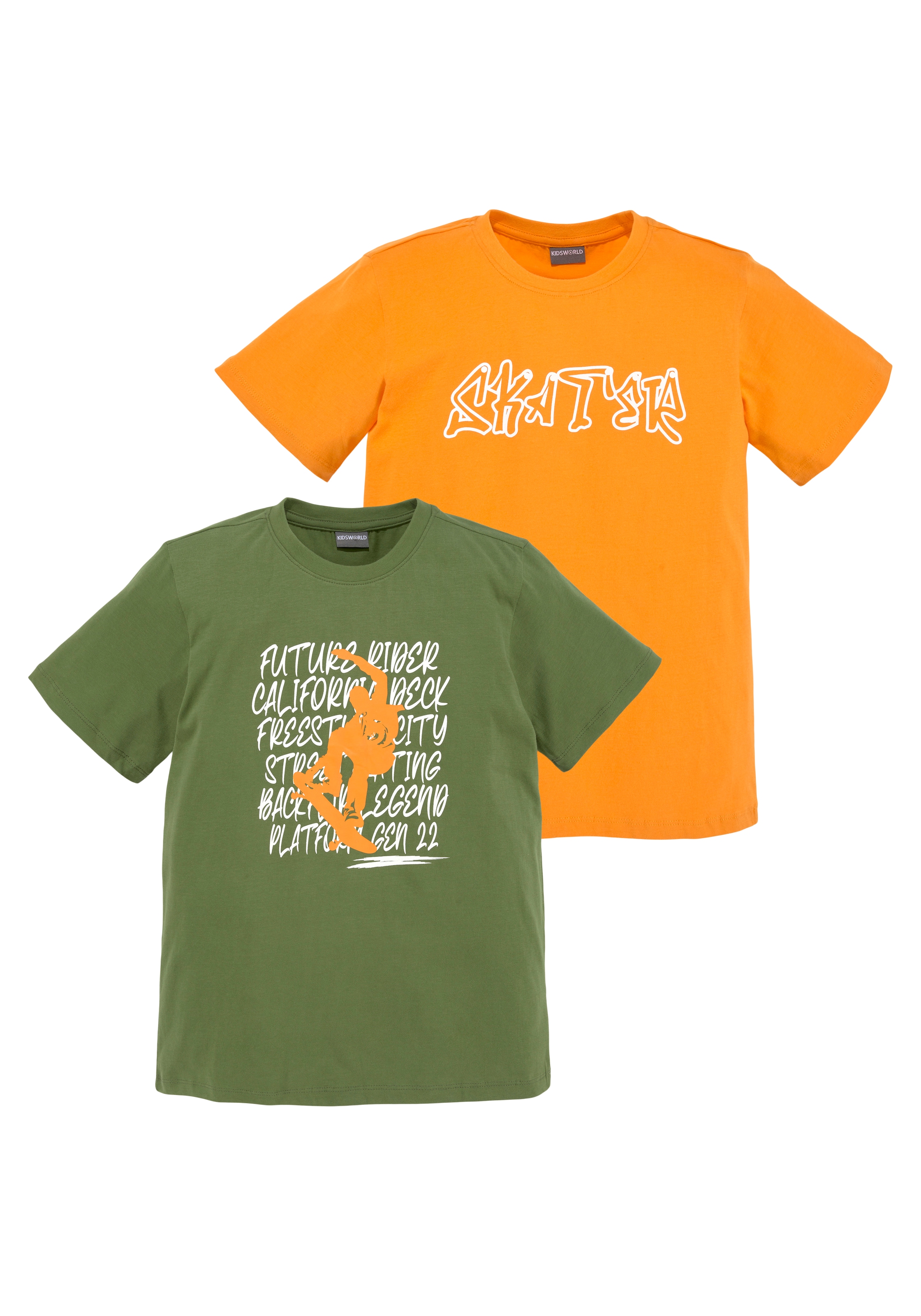 tlg.), | 2 »SKATER«, T-Shirt unterschiedlichen KIDSWORLD Drucken mit Friday (Packung, BAUR Black