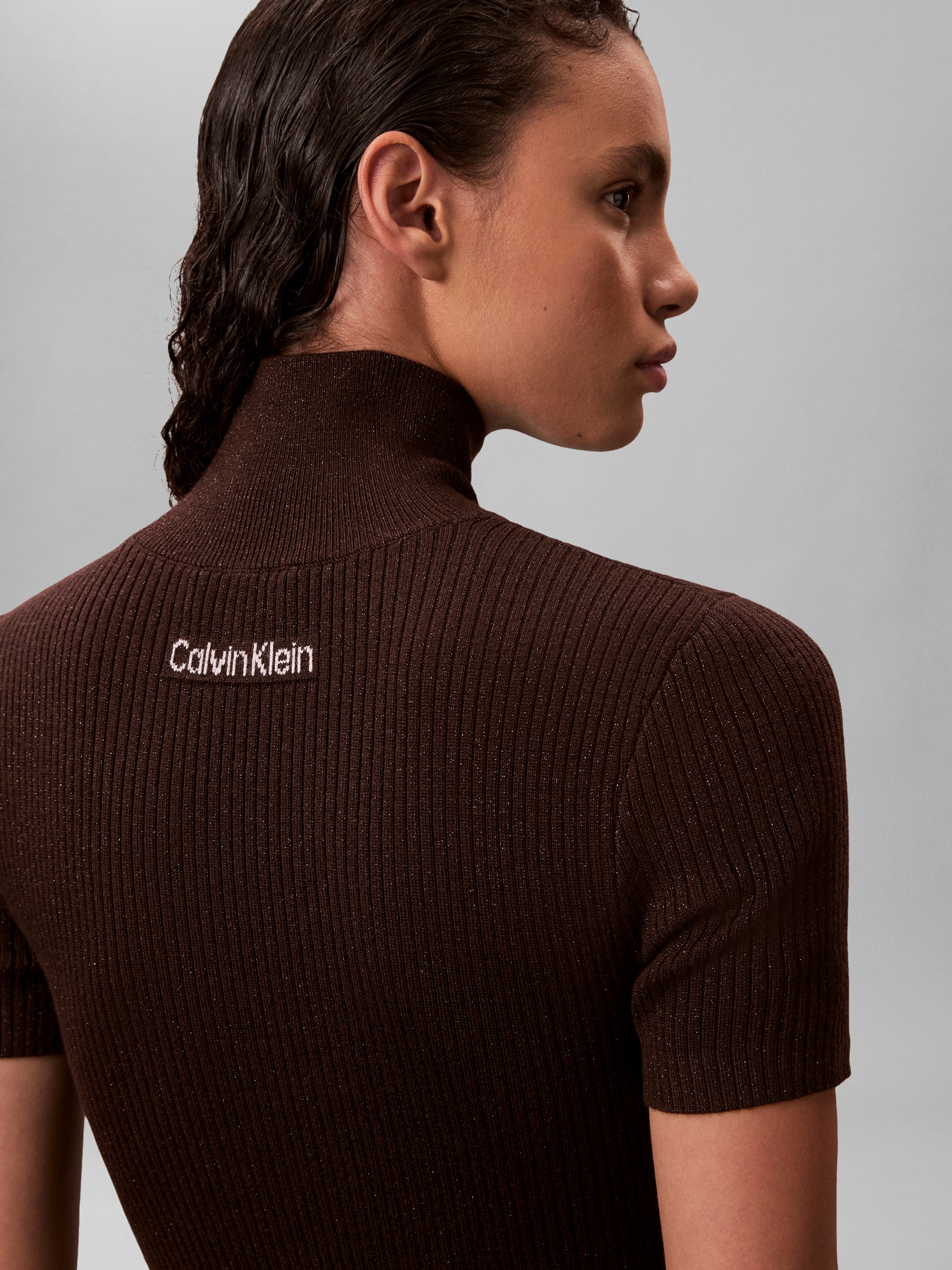 Thumbnail - Calvin Klein Jeans Minikleid Ohne Tasche Figurbetonte Passform mit Stehkragen