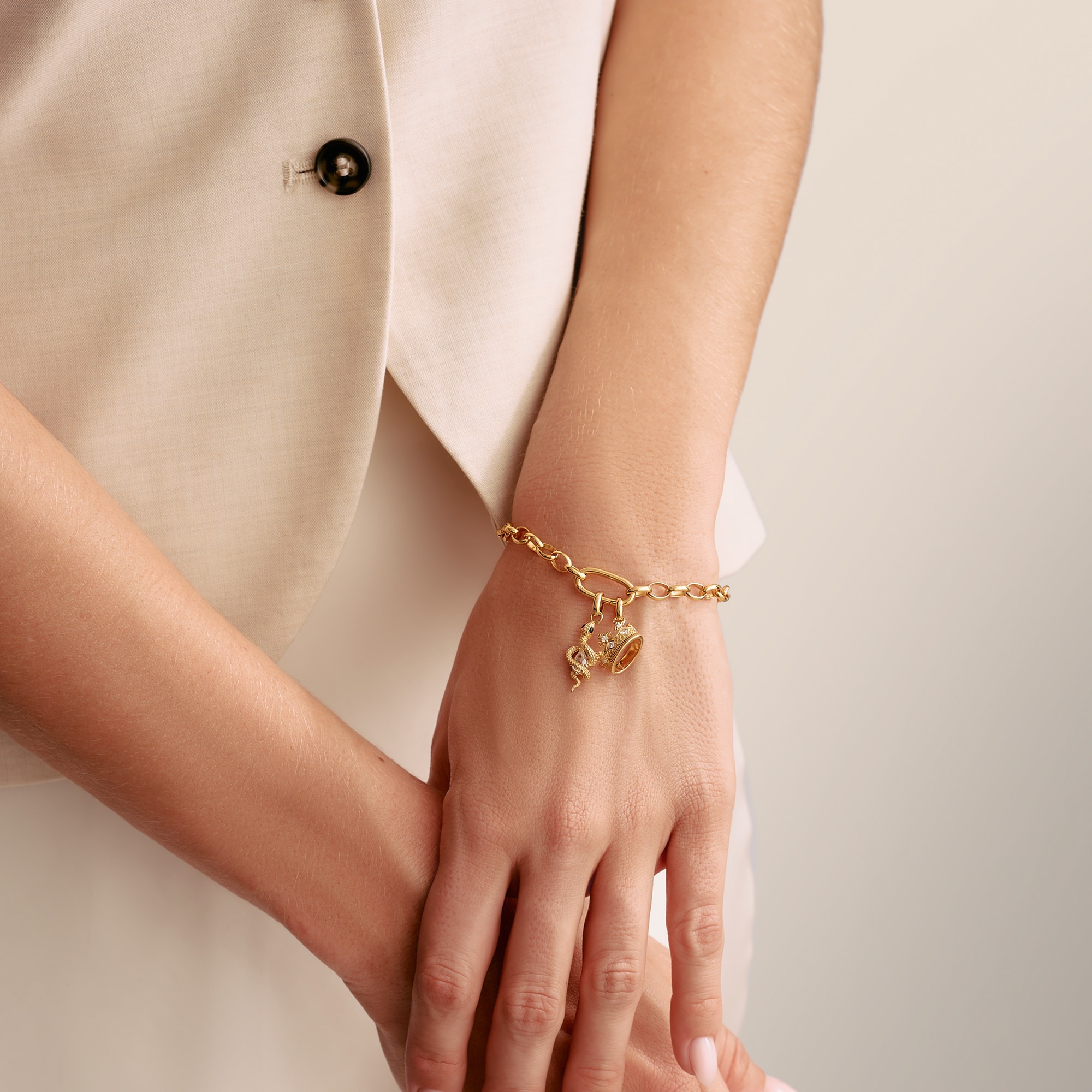Charm-Einhänger THOMAS SABO "Charm Krone mit Zirkonia - Connect", gold (gelbgoldfarben, kristallweiß, kristallweiß), Charms, Damen, Silber 925 (recycelt), mit Zirkonia (synth.) 2
