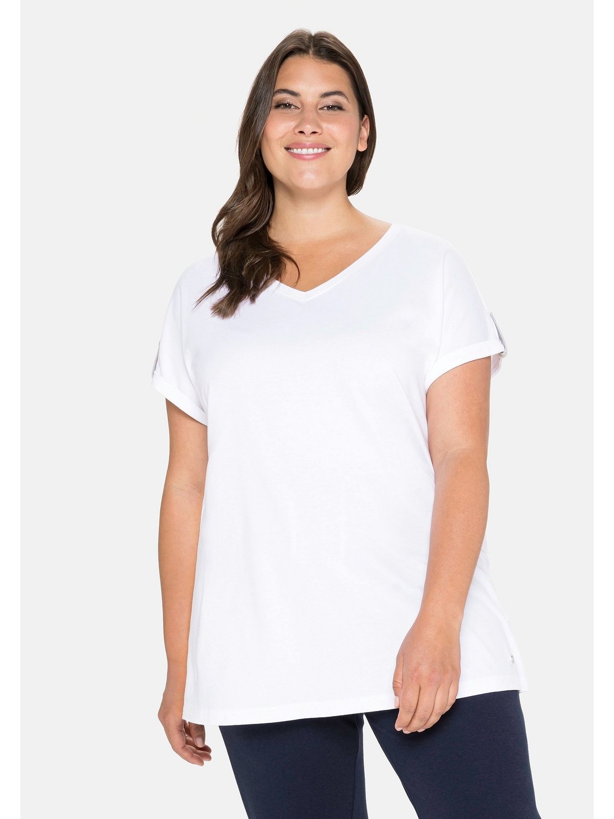 Sheego T-Shirt »Große Größen«, mit | Turn-up-Ärmel und Rückenfalte kaufen BAUR
