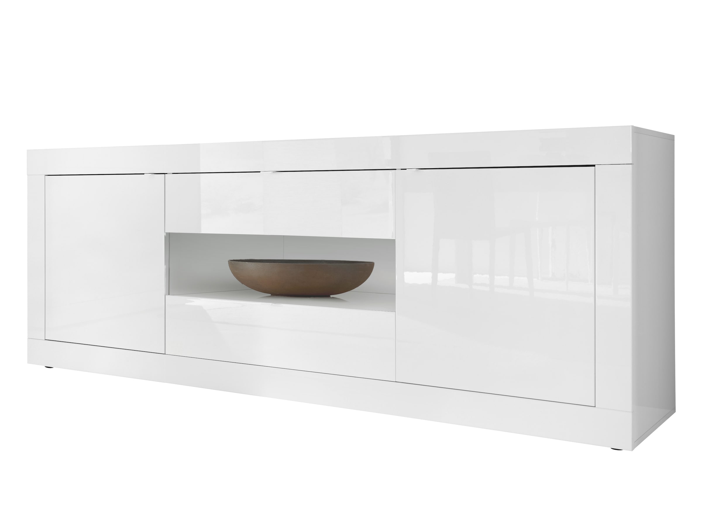 INOSIGN Sideboard »Basic Breite 240 cm, Kommode 2 Türen, 2 Schubkästen, Anrichte,«, Weiss HochglanzLack, Metallgriff, moderne Rahmenoptik, viel Stauraum