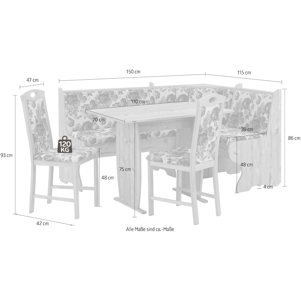 Home affaire Eckbankgruppe »Minden 1«, (Set, 4 tlg., Die Stühle weichen in der Farbe ab.)