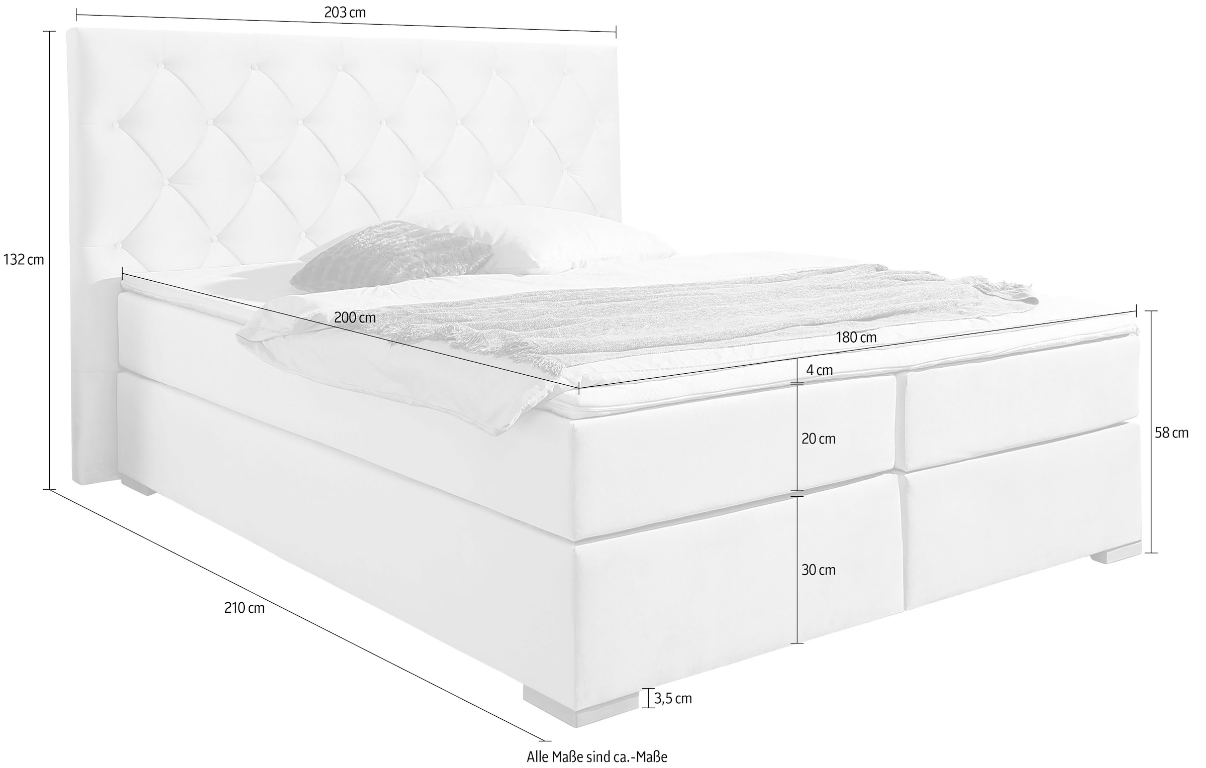 Home affaire Boxspringbett »Chalon, in verschiedenen Breiten«, inkl. Topper, wahlweise in H2, H3 oder H4 erhältlich