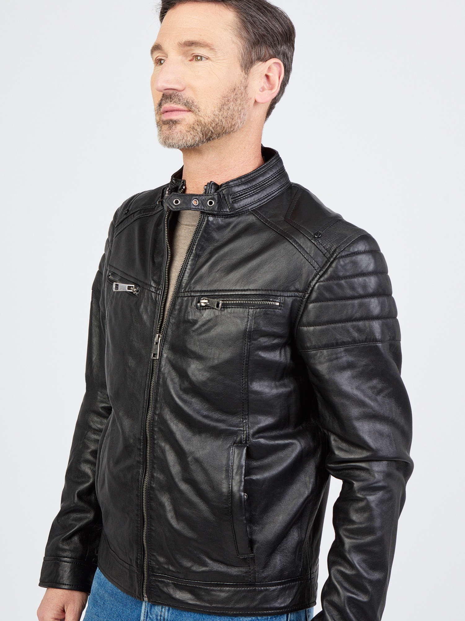Lederjacke JCC "51280", Herren, Gr. 60, schwarz, Oberstoff: 100% Lammleder; Futter: 100% Polyester, mit Knopf, Jacken 3