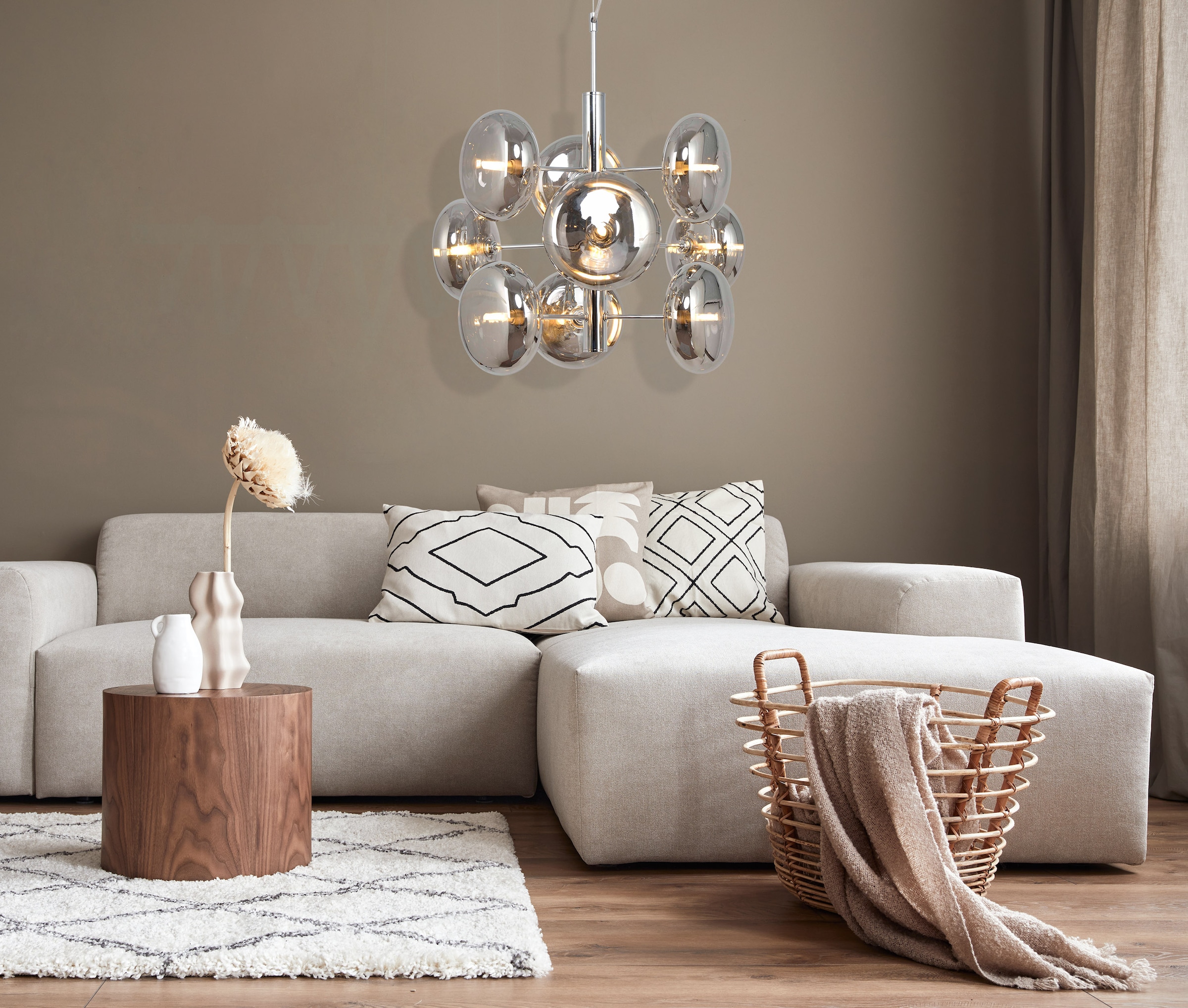 näve Pendelleuchte »Orion«, 9 flammig, Leuchtmittel G9 | ohne Leuchtmittel, Gestell chrom, 9 flache Rundgläser in chrom-smoky, exkl. G9, H: 55cm