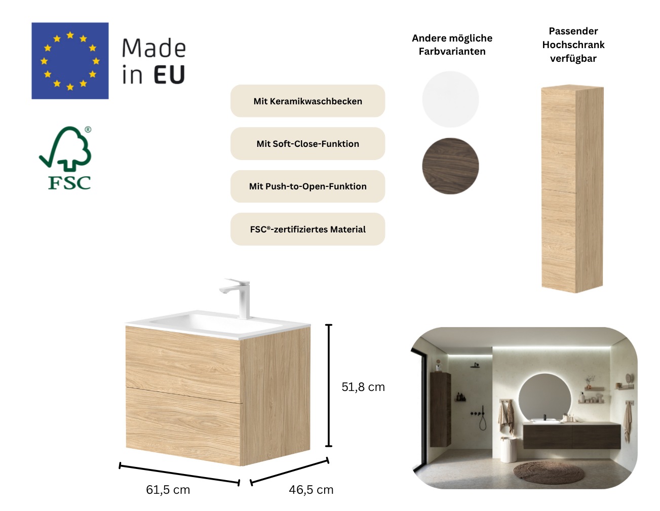 welltime Hochschrank "Gama" Breite 35 cm, Höhe 160 cm, FSC zertifiziert günstig online kaufen