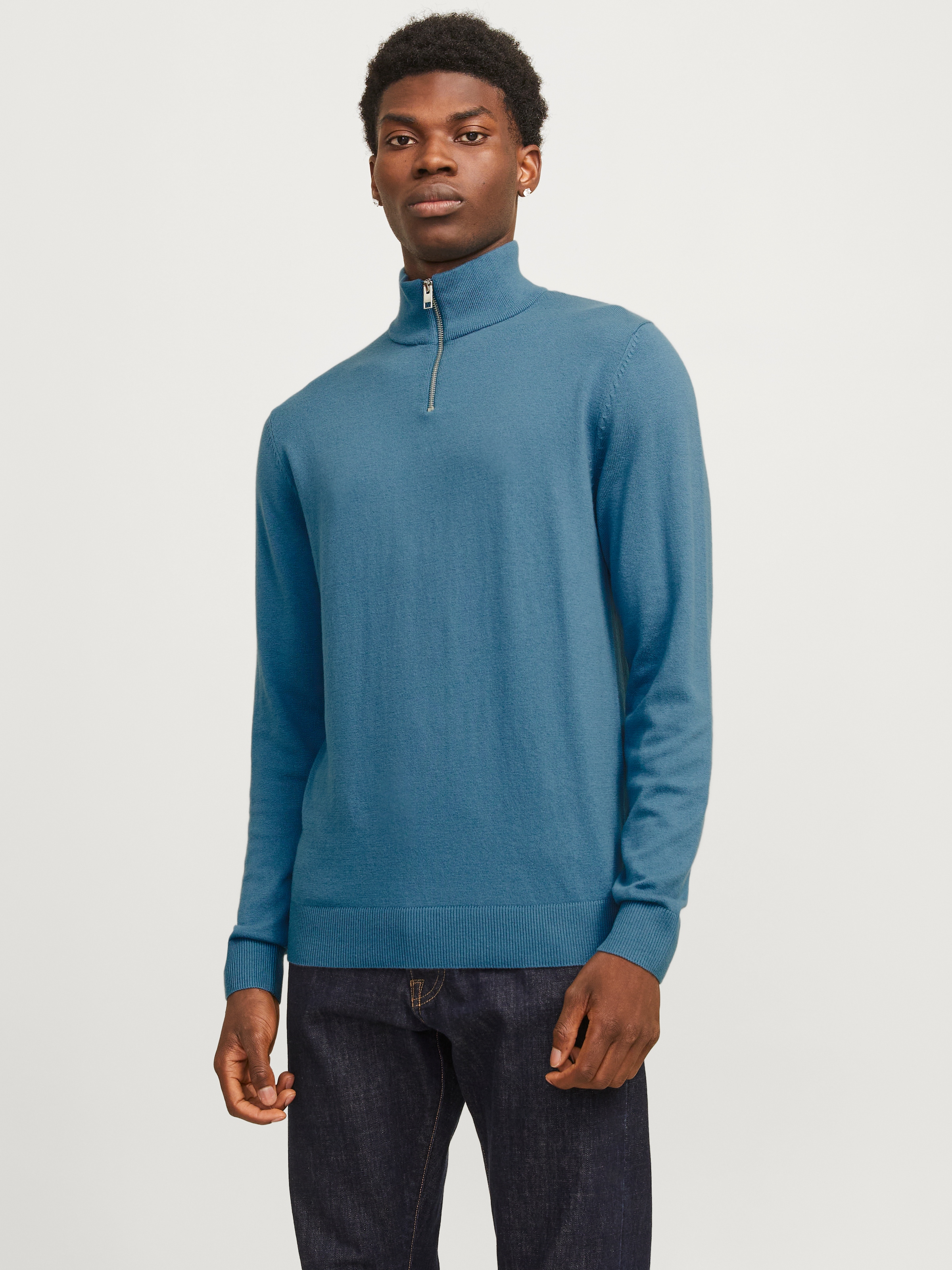 Jack & Jones Troyer "JJEEMIL KNIT HALF ZIP NOOS", mit Rippbündchen