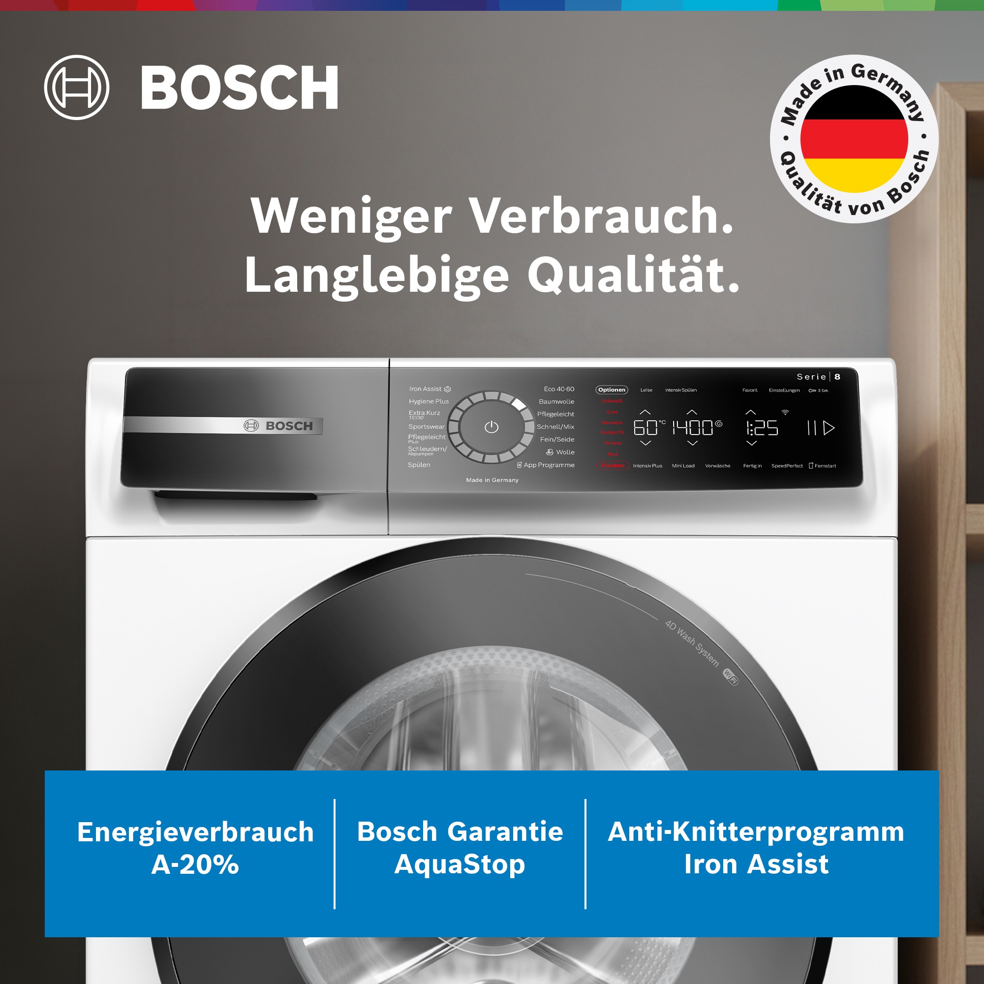 BOSCH Waschmaschine Serie 8 »WGB244040« 9 kg 1400 U/min Knitter-Programm Iron Assist, Speed Perfect, Easy Start, Home Connect