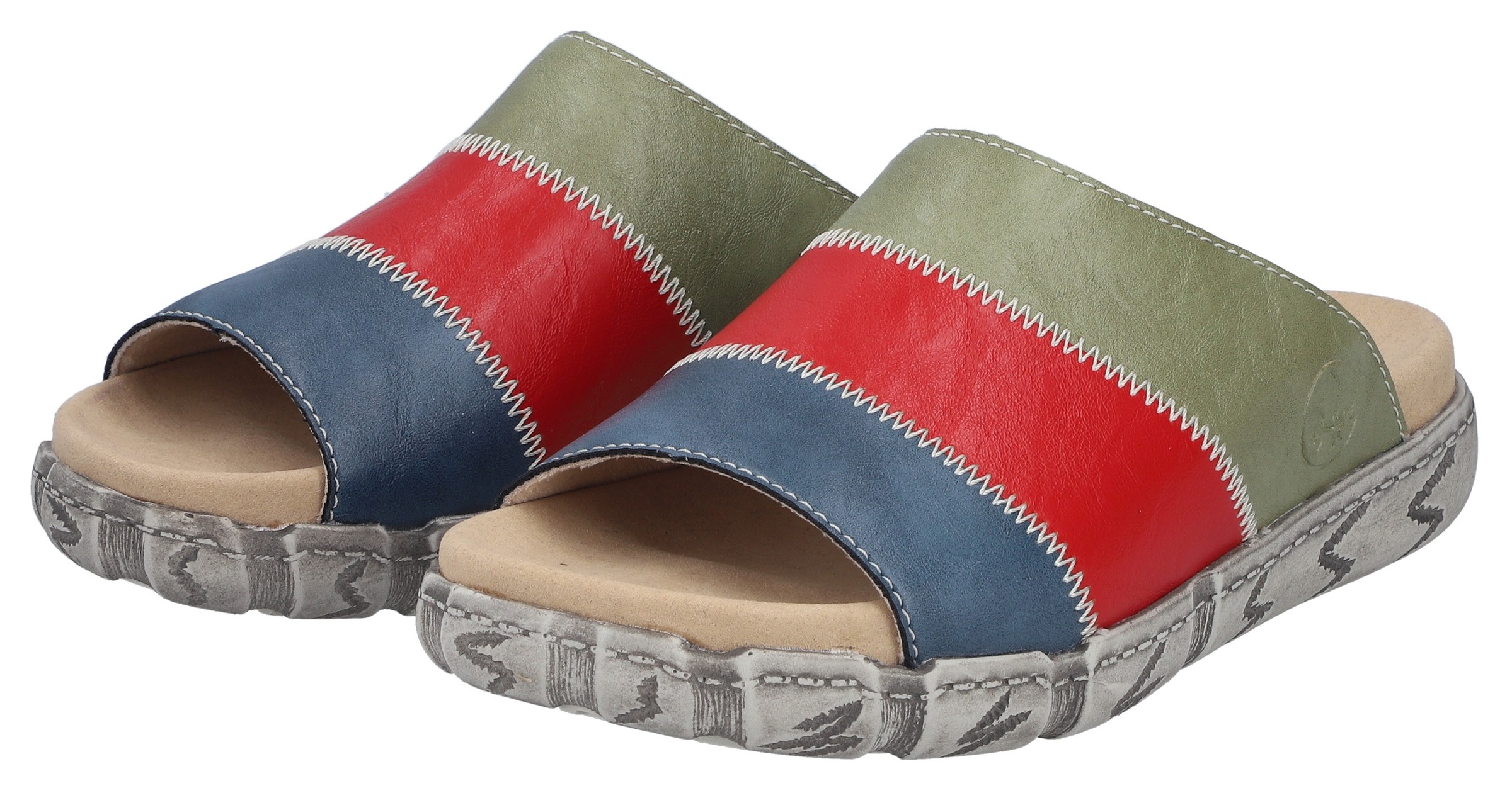 Rieker Pantolette  Sommerschuh, Hausschuh in Patchwork-Optik