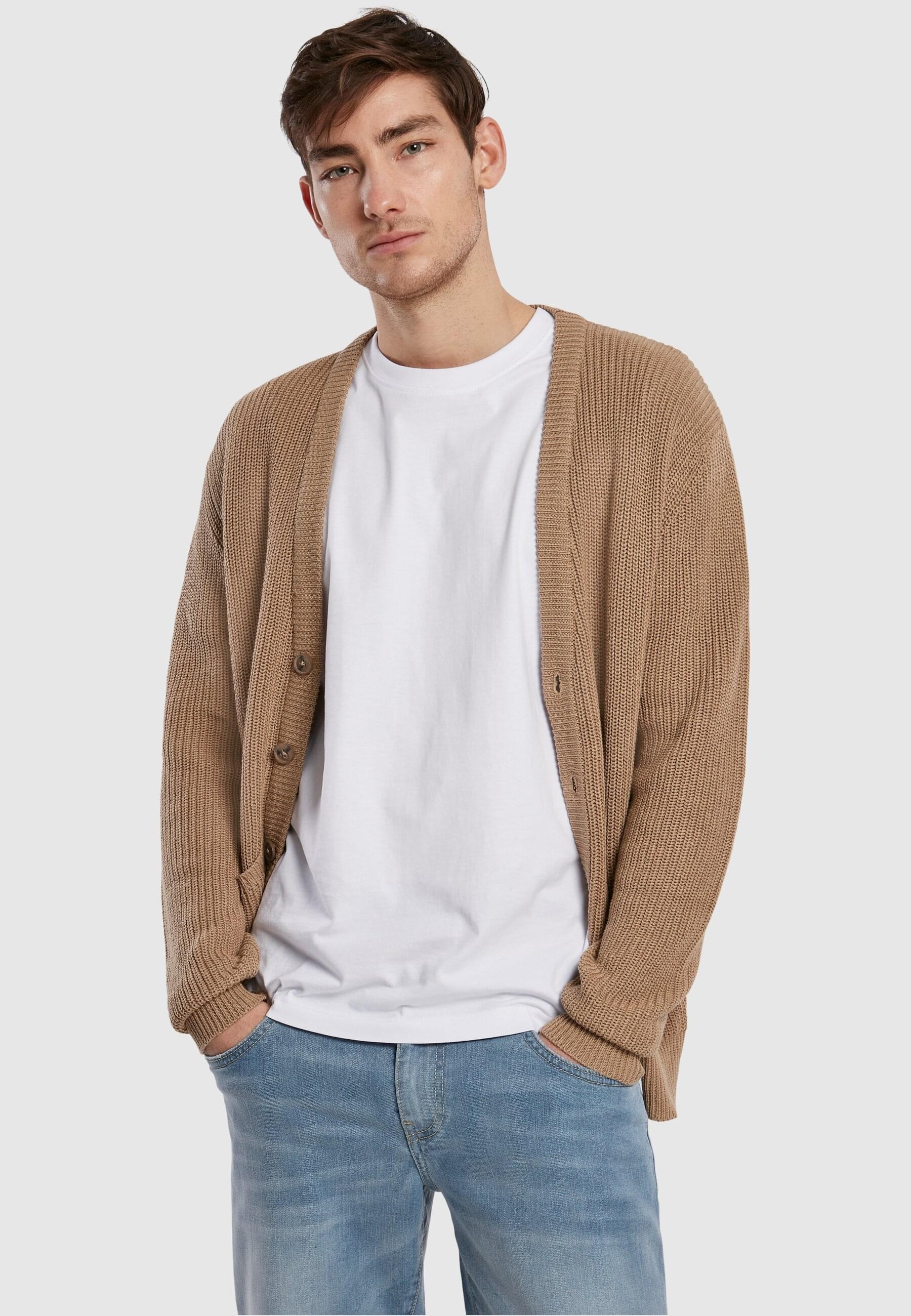 URBAN CLASSICS Strickfleecejacke »Urban Classics Herren Boxy Cardigan«, (1 St.), ohne Kapuze