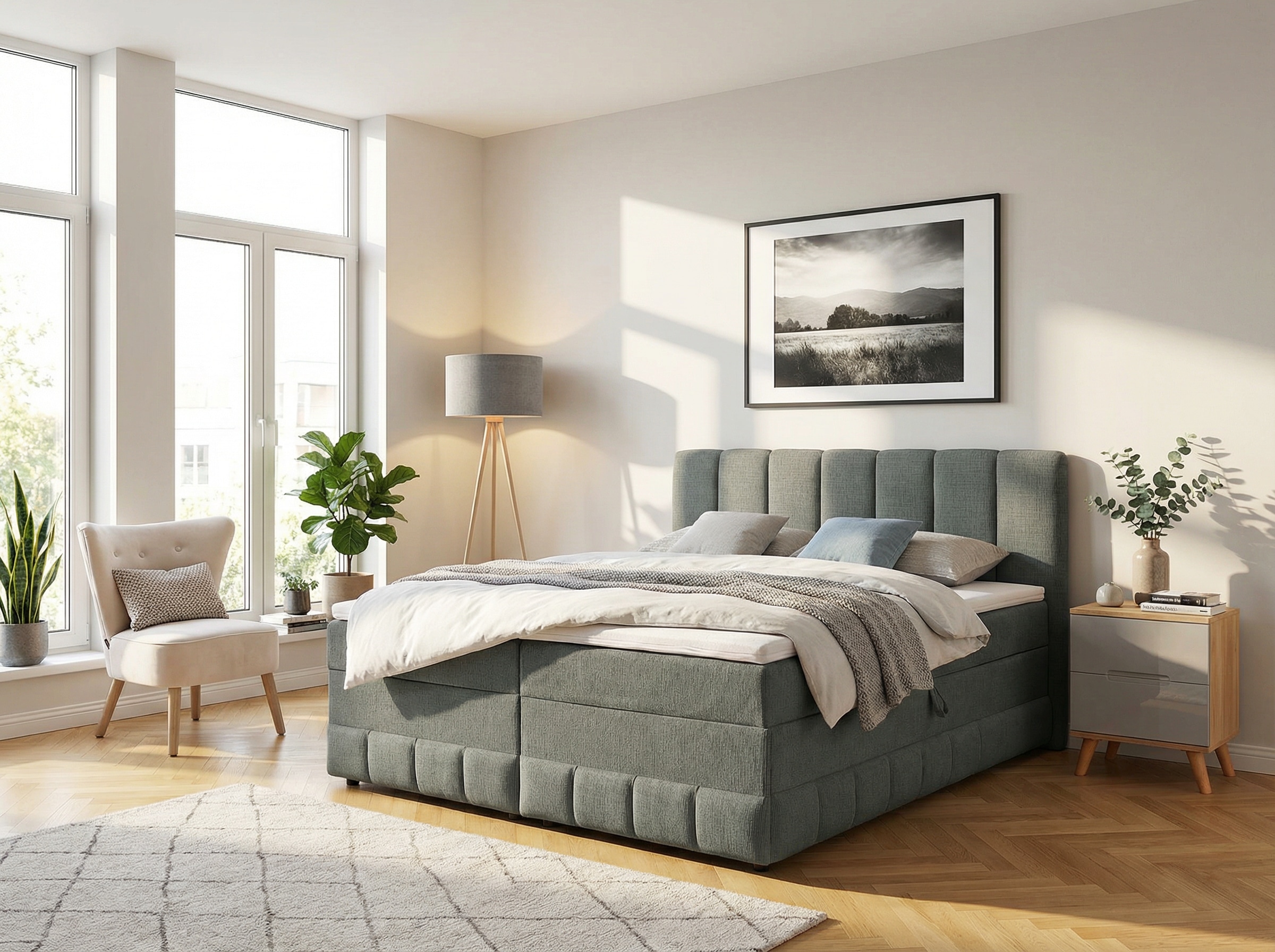 OTTO home Boxbett "LIKELY, Polsterbett mit Bettkasten, inkl. Taschenfederkernmatratze H3" mit Kaltschaumtopper, Strukturstoff-Bezug, 140x200 & 180x200 cm