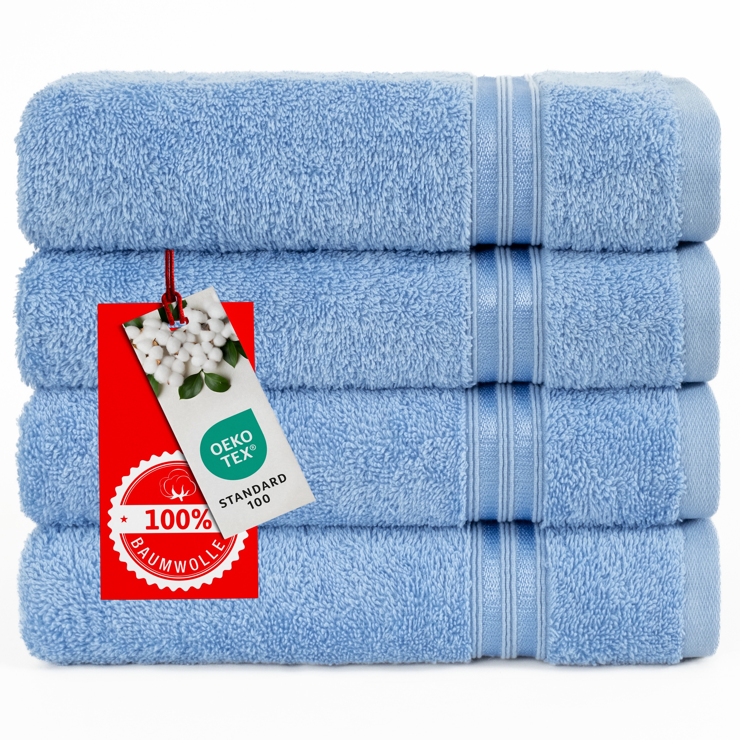 Thumbnail - HAMMETEX Handtuch Set "4er Set Handtücher 50x100 cm, 100% Baumwolle, Weich & Saugstark" mit Bordüre, einfarbig, weich