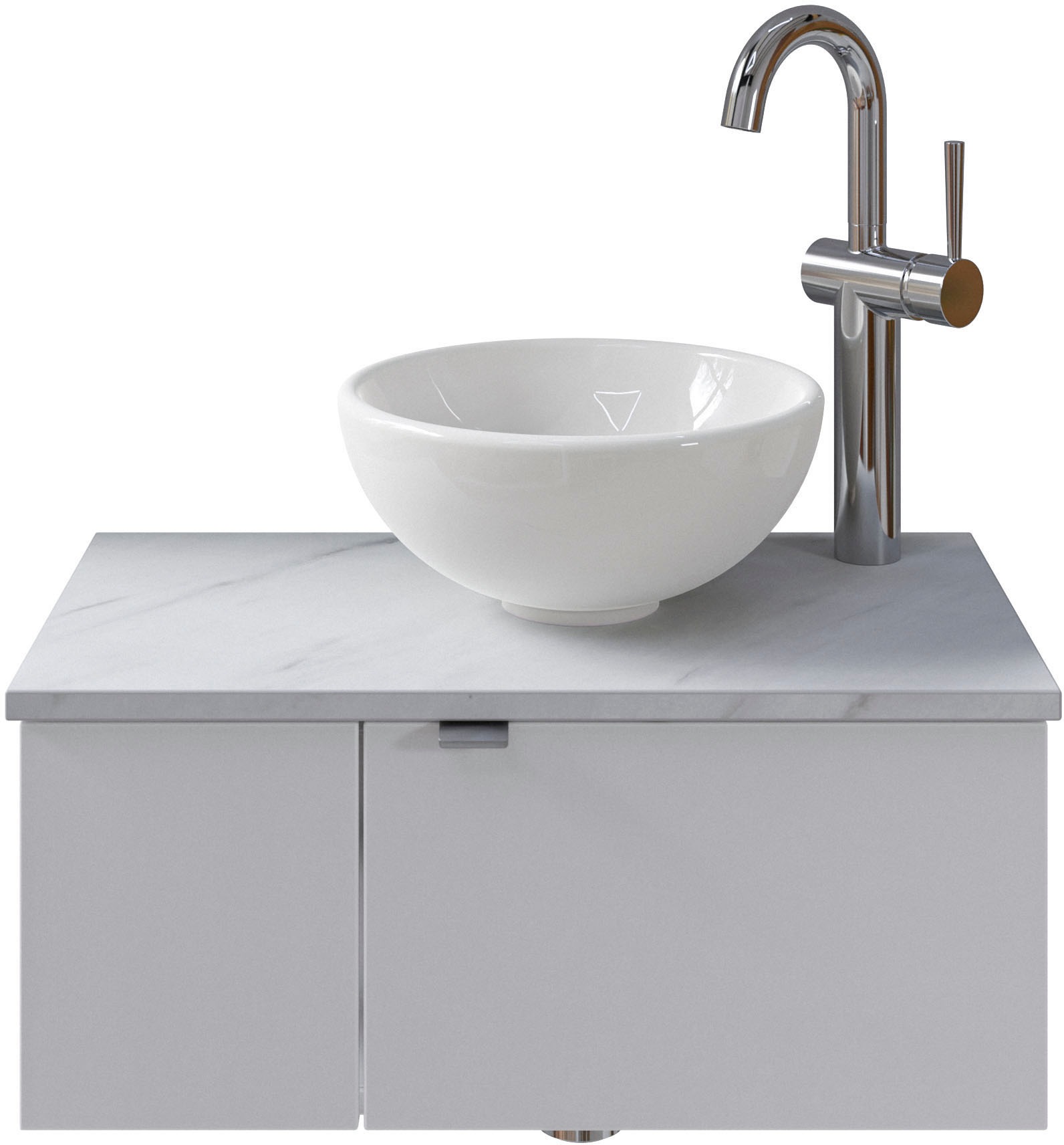Saphir Waschtisch "Serie 6915 Waschschale mit Unterschrank für Gästebad, Gäste WC" Keramik-Aufsatzbecken, Waschtischplatte, Waschtischunterschrank, 3 Stk. tlg. 61 cm breit, 2 Türen, offenes Fach, kleine Bäder, ohne Armatur