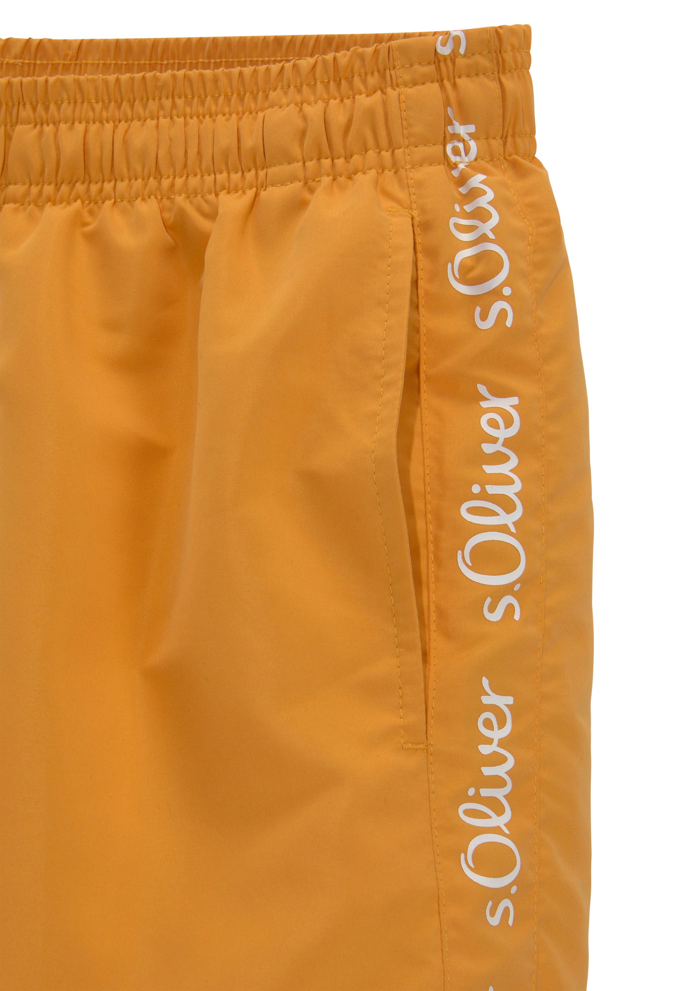 Badeshorts S.OLIVER, Herren, Gr. L (52), N-Gr, gelb, Recycling-Polyester, unifarben, Badehosen Badeshorts, mit Markenschriftzügen 2