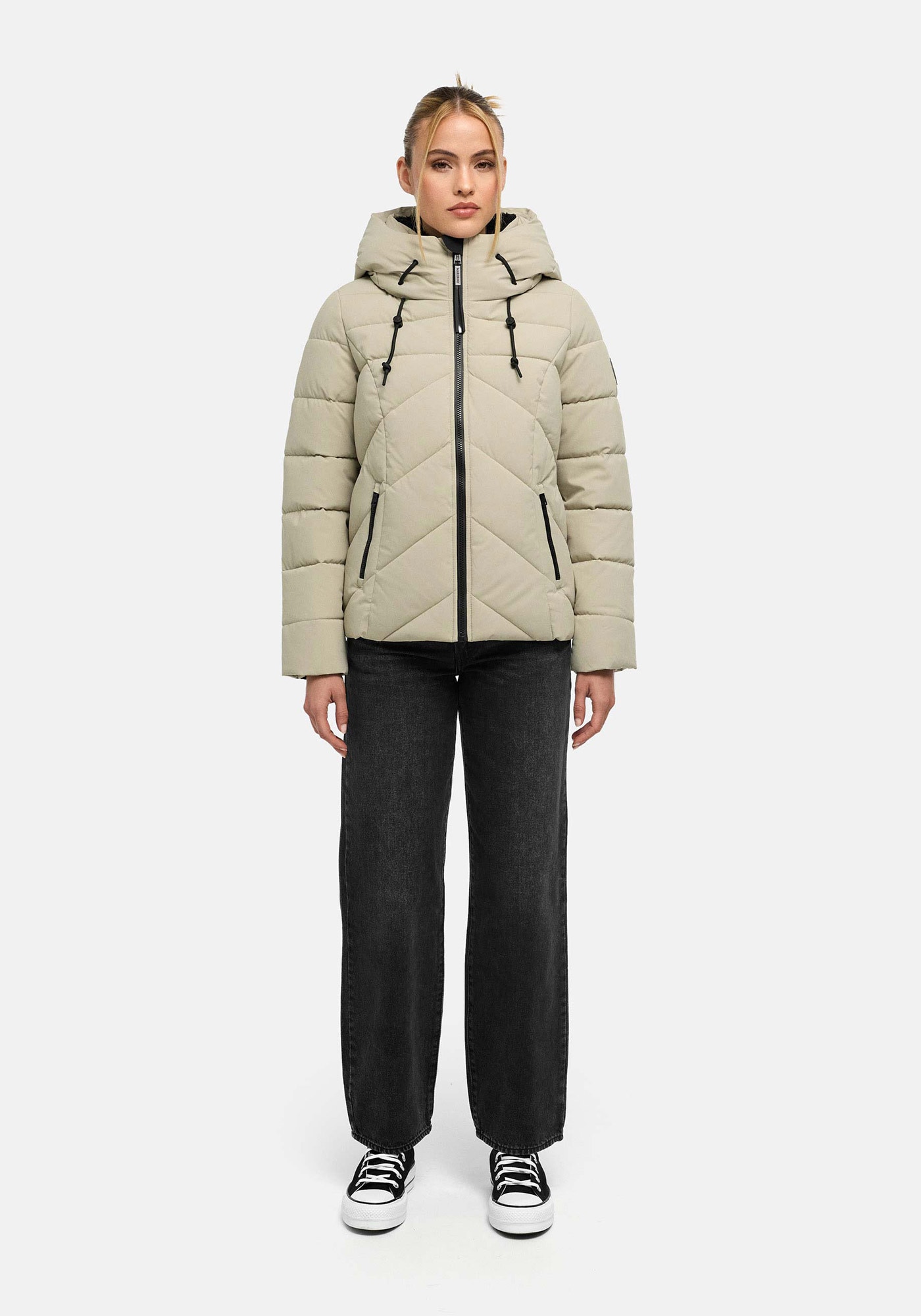 Marikoo Winterjacke "Naanda" mit Kapuze Steppjacke mit diagonaler Steppung, Kapuze, hohem Kragen