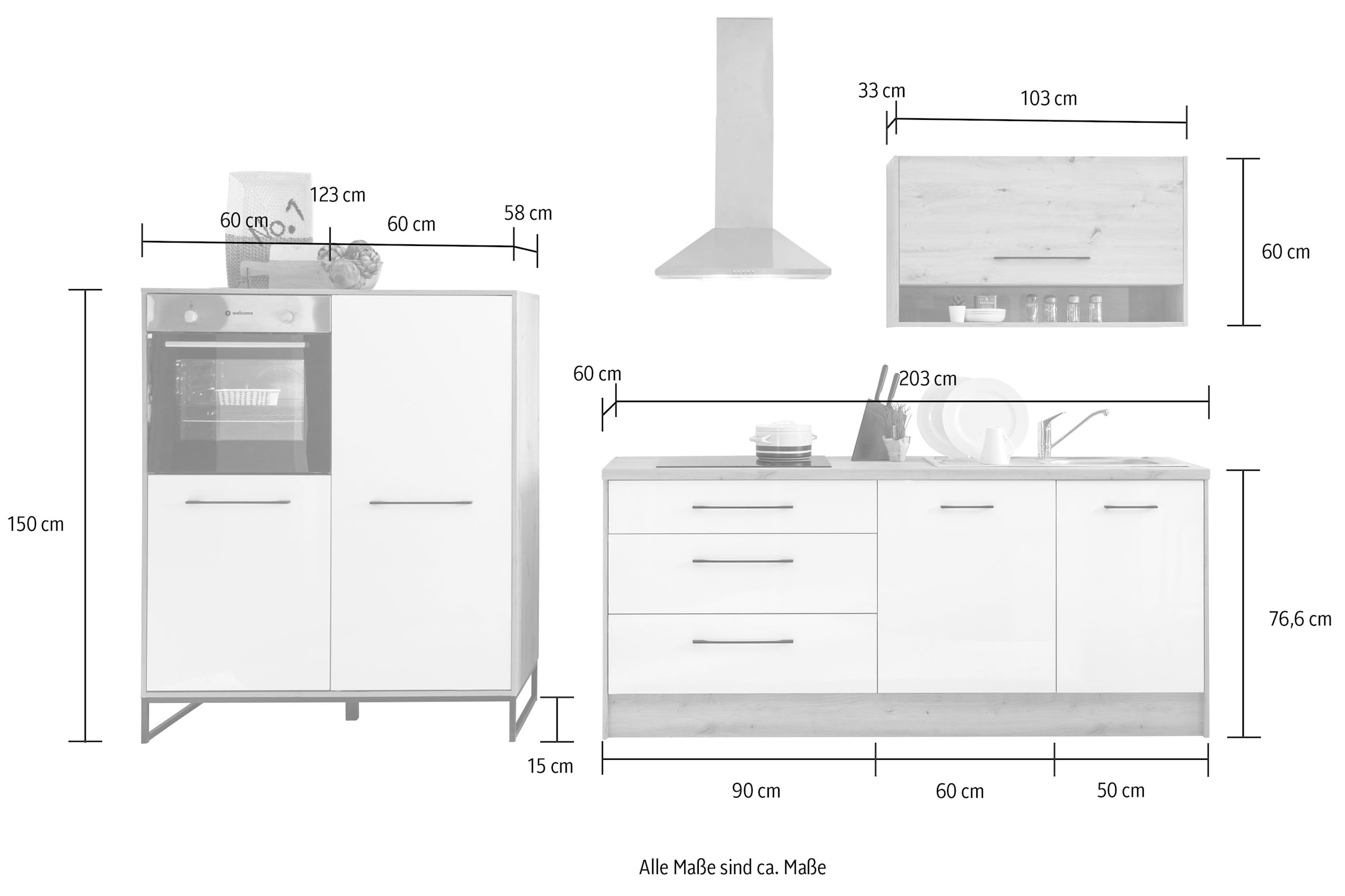 BASIC by Balculina Küche »Seattle«, 330 cm breit, wahlweise mit oder ohne E-Geräte
