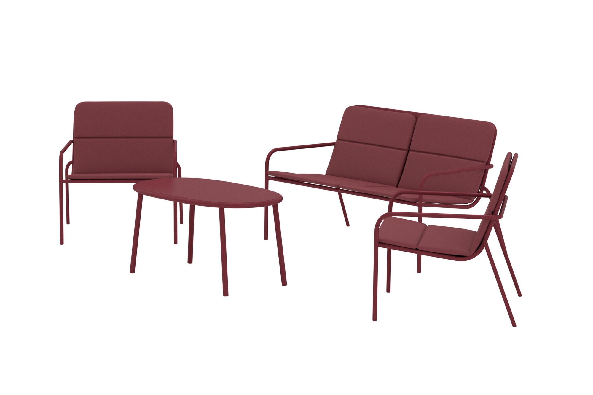 Venture Home Gartenlounge-Set »Fourni, 4-tlg Loungeset in Bordeaux mit Sofa, 2 Sesseln und Tisch« 4 tlg. Sitzgruppe, Stahlgestell, weiche Polster, belastbar bis 120 kg, modern