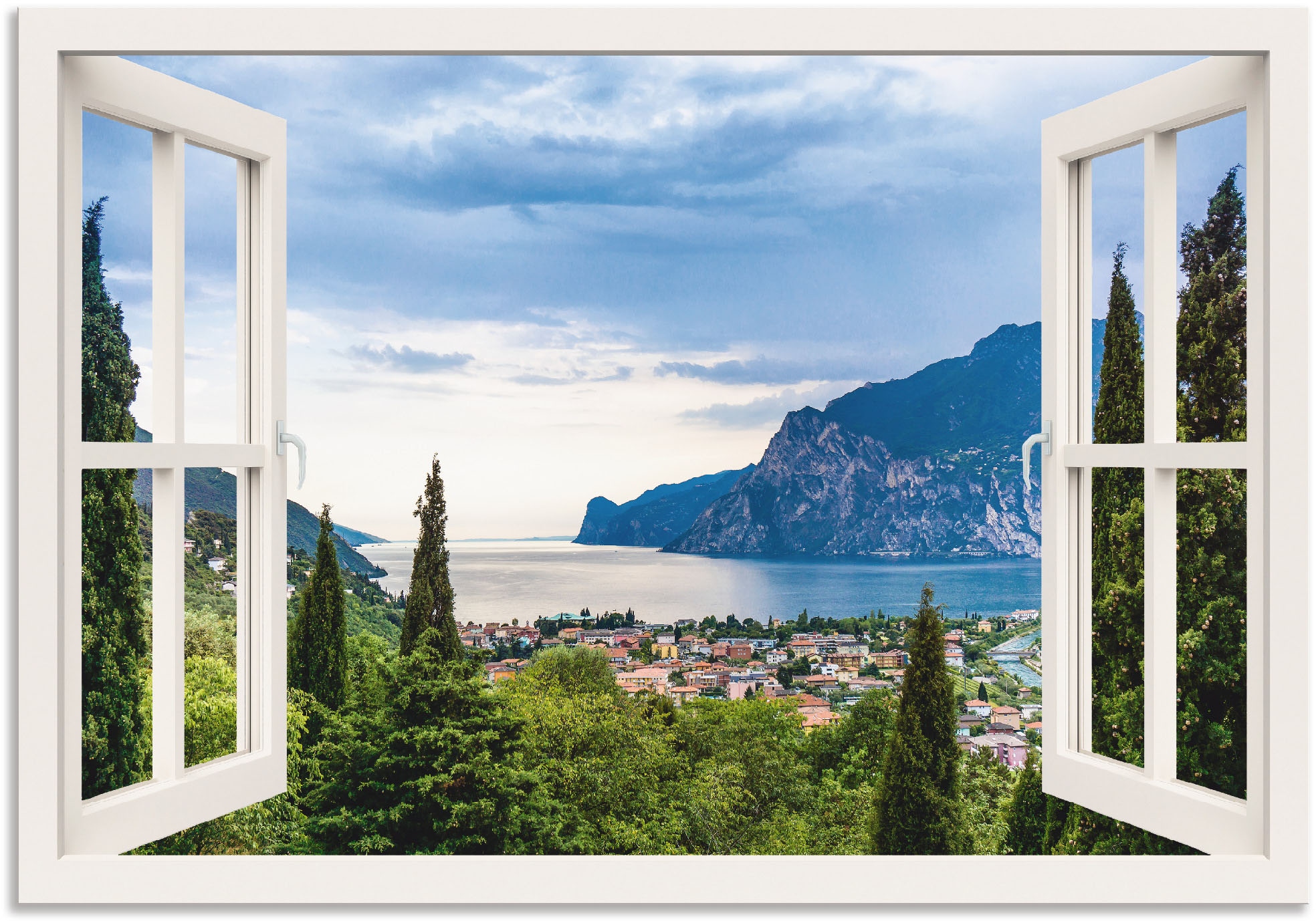 Artland Wandbild "Gardasee durchs weiße Fenster" Seebilder 1 Stk. tlg. als günstig online kaufen