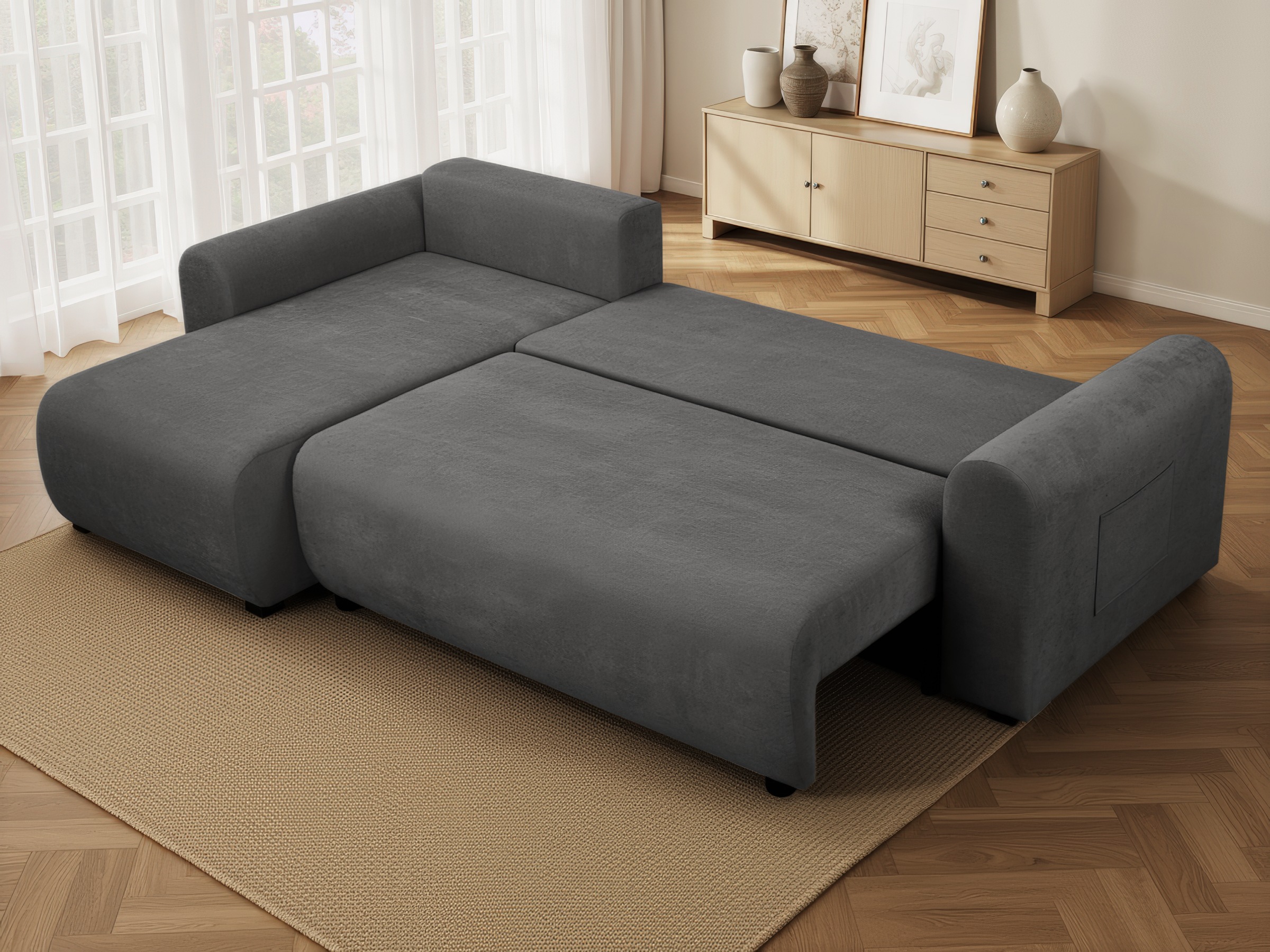 OTTO home Ecksofa »JONAA, 241cm, L-Form, Schlafsofa, Boxspringfederung, Dauerschläfer« 133/200cm, Recamiere links/rechts, Bettkasten, Cord u. Struktur
