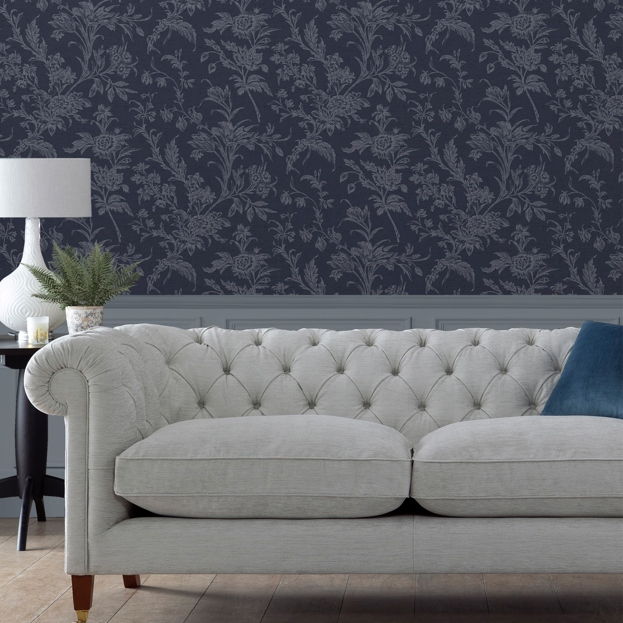 Laura Ashley Vliestapete "Lloyd Midnight Seaspray" Geblümt Glatt 10mx52cm (ca. 5m2)
