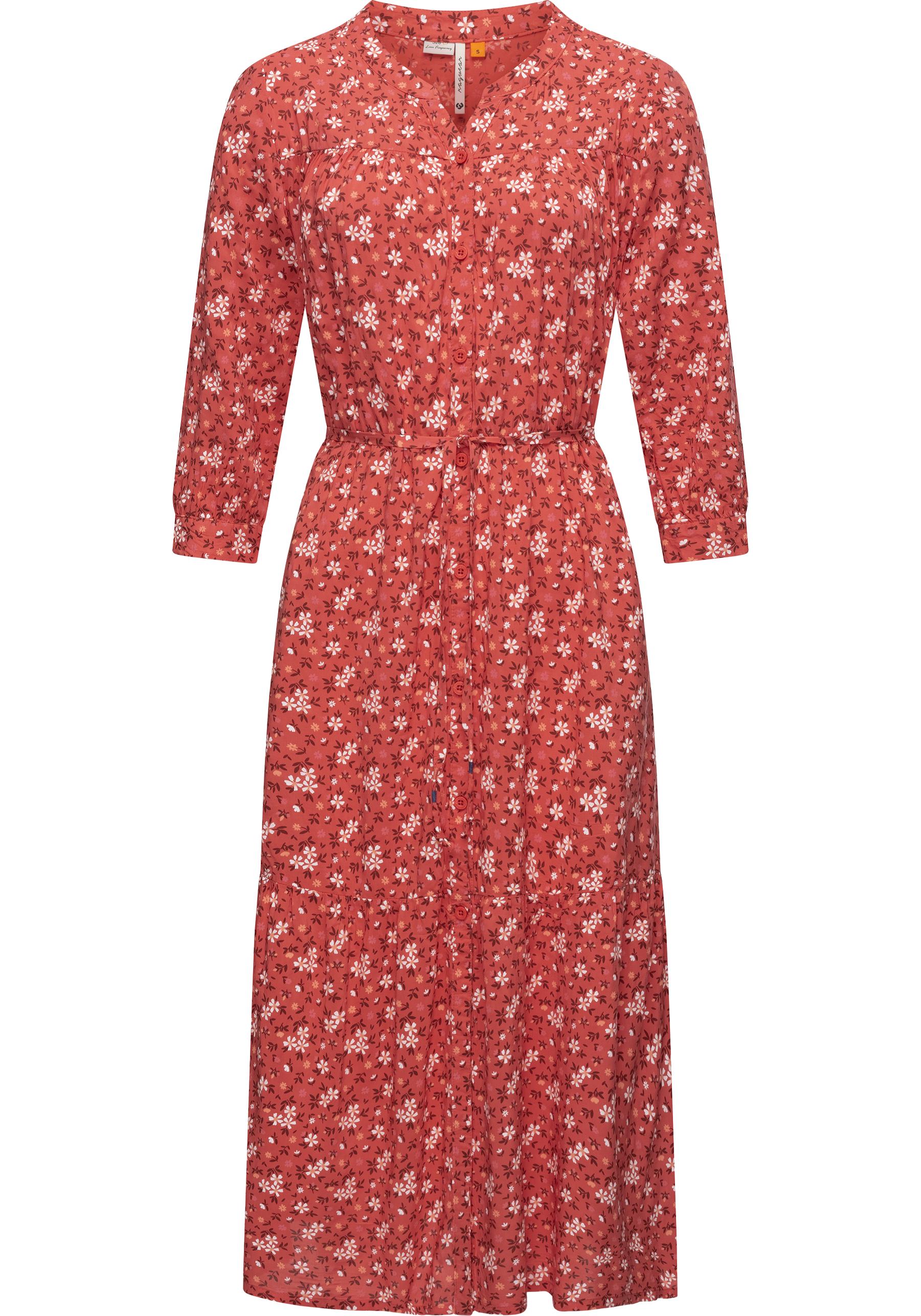 Ragwear Maxikleid "Meve" Ohne Taschen Leichtes Langarmkleid mit Blumenmuster