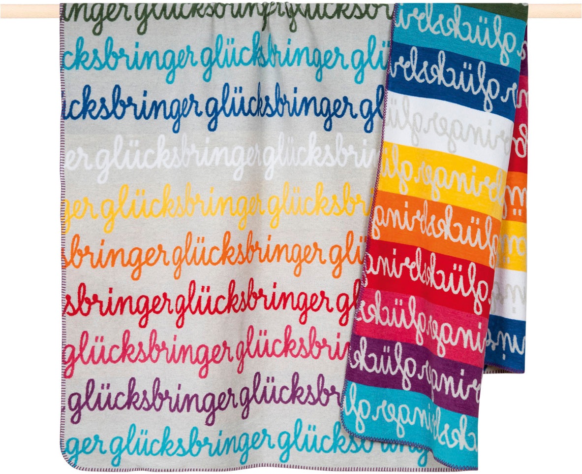 PAD Wohndecke "Glücksbringer" Made in Europe, Wendefunktion, gestreift, mit Schriftzug, 150x200 cm