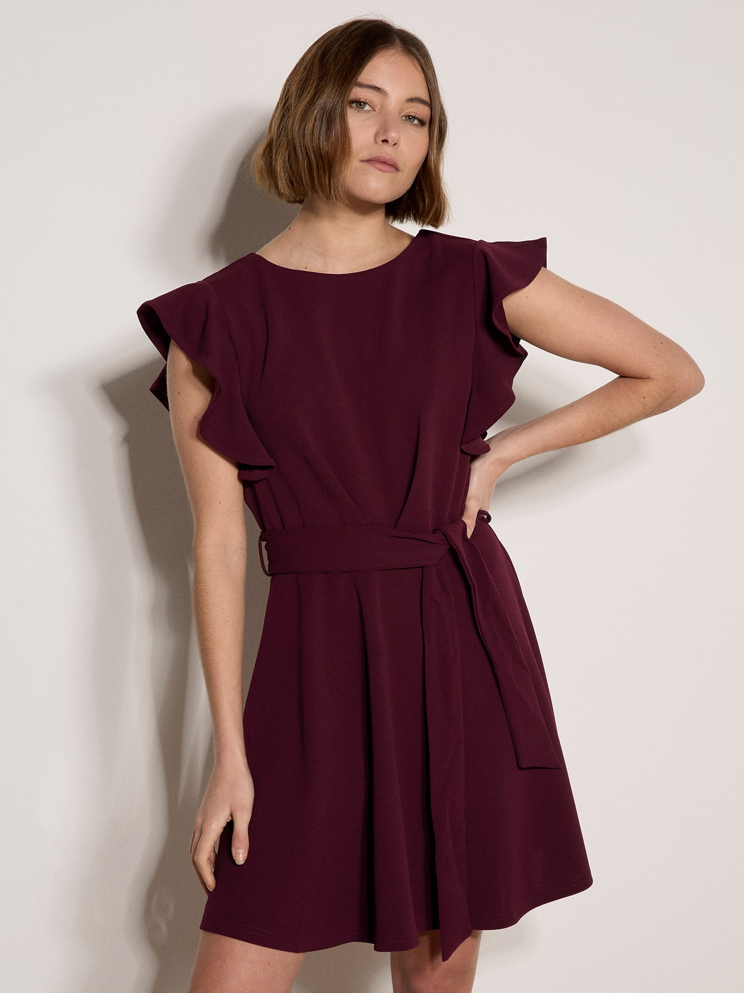 Apricot Minikleid "Mini-Kleid aus Jersey-Crêpe" mit Stoffgürtel, 2 tlg. mit Rüschenärmeln