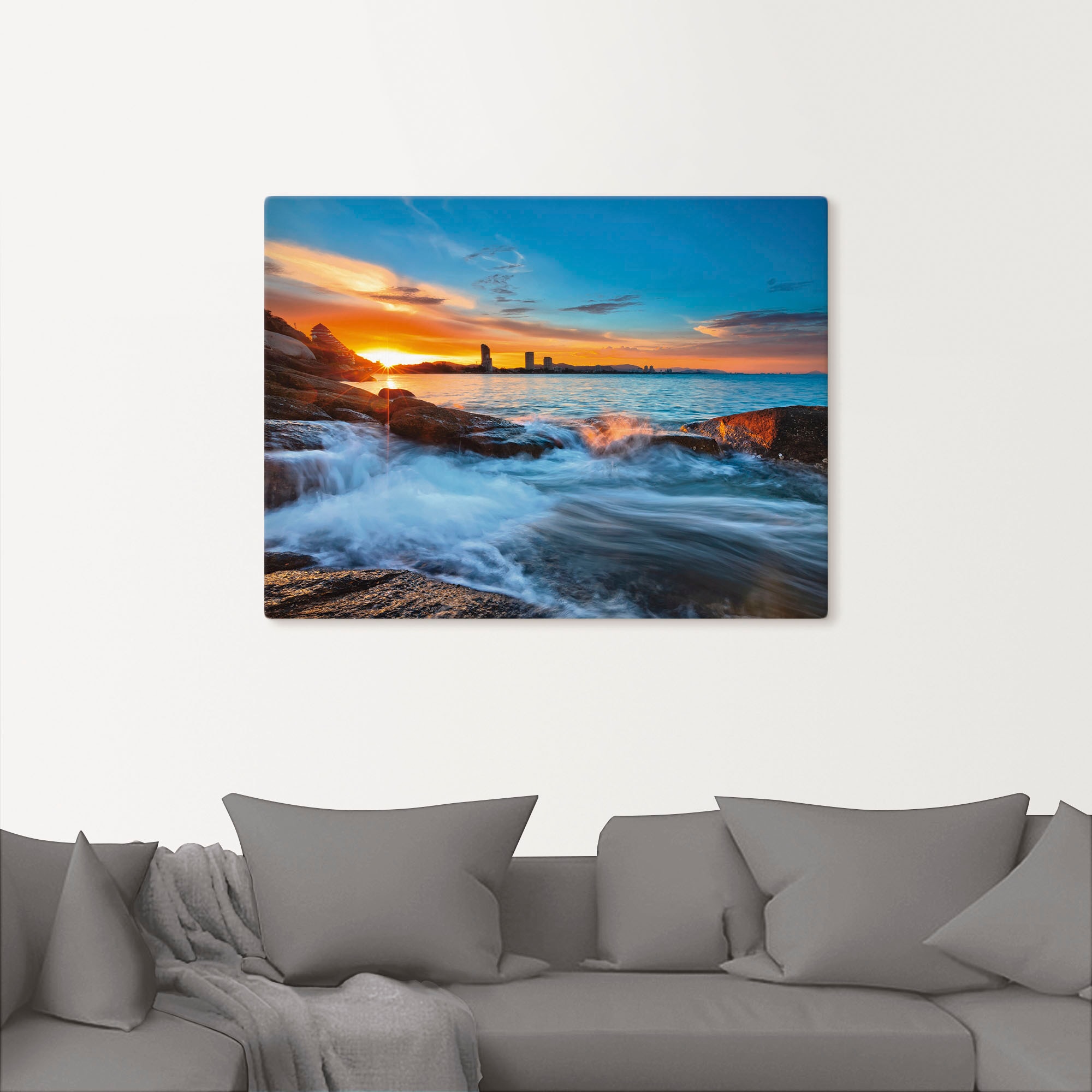 Artland Wandbild »Sonnenuntergangszeit am Hua-Hin Strand«, Gewässer, (1 St.), als Alubild, Leinwandbild, Wandaufkleber oder Poster in versch. Größen