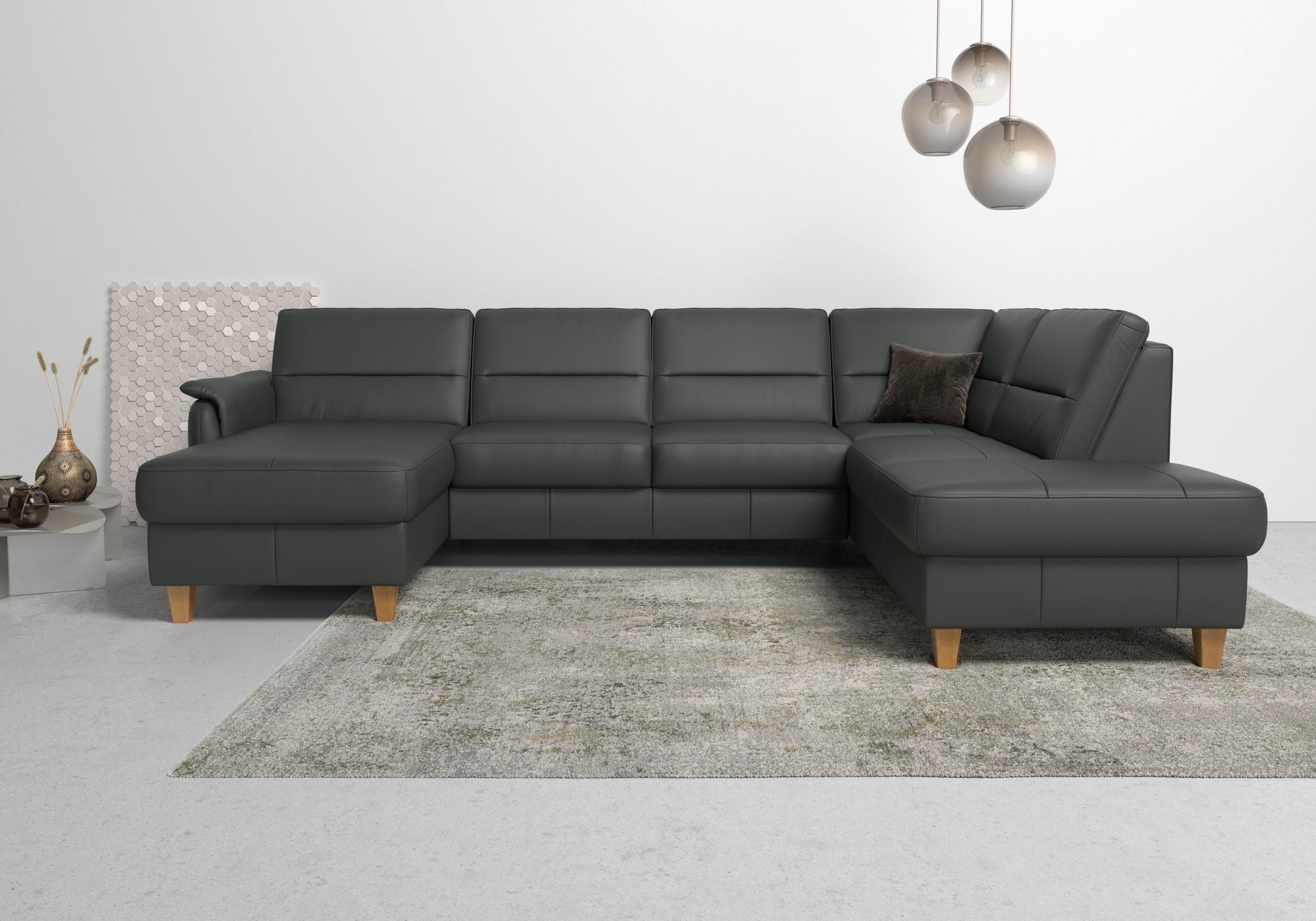 Home affaire Wohnlandschaft "Palmera U-Form, B: 308 cm, große Stoff + Leder Auswahl" optional Schlaffunktion & Bettkasten, Federkern, XXL-Wohnlandschaft