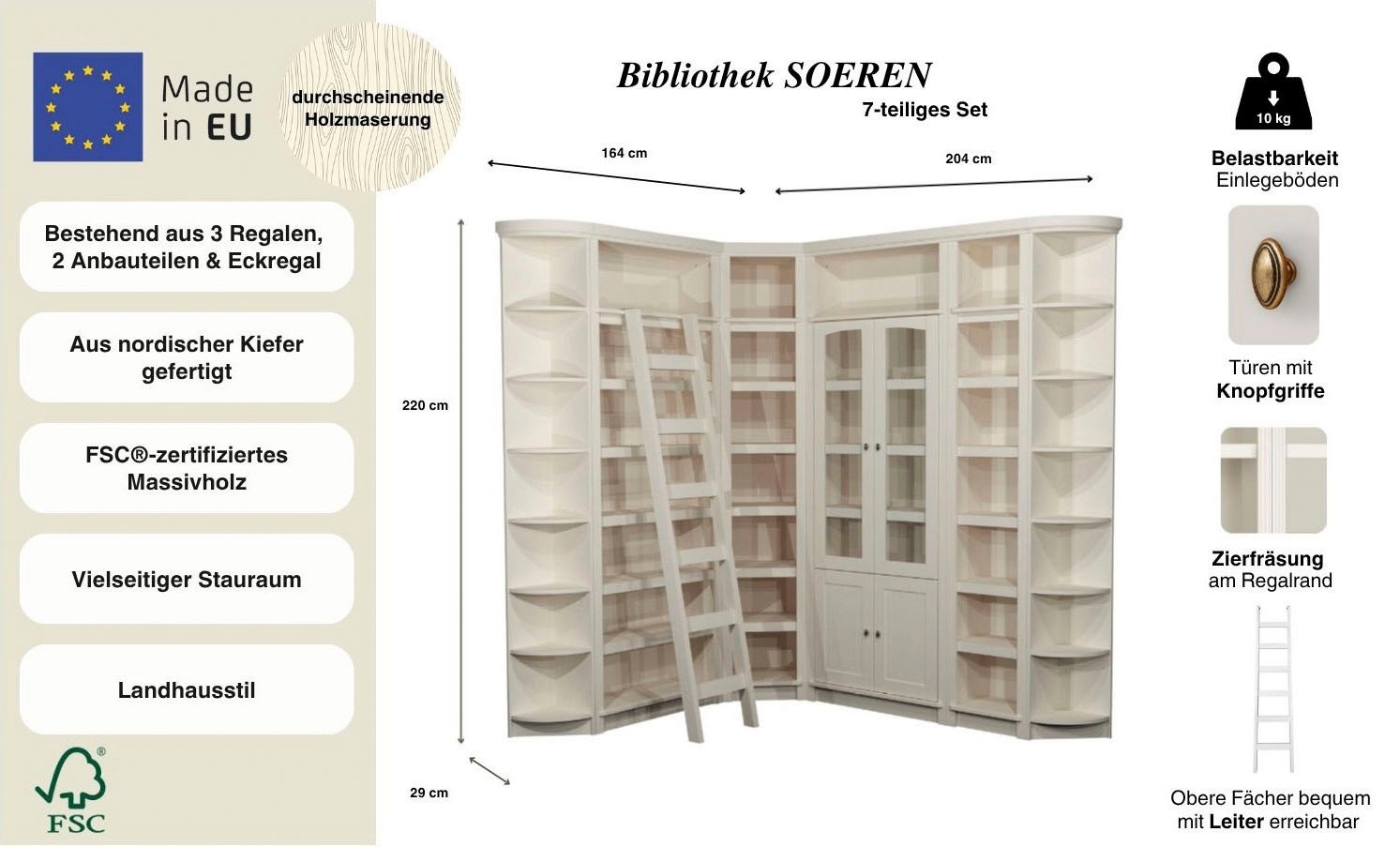 Home affaire Bibliothek "Soeren" 7 Stk. tlg. Aus Massiver Kiefer günstig online kaufen